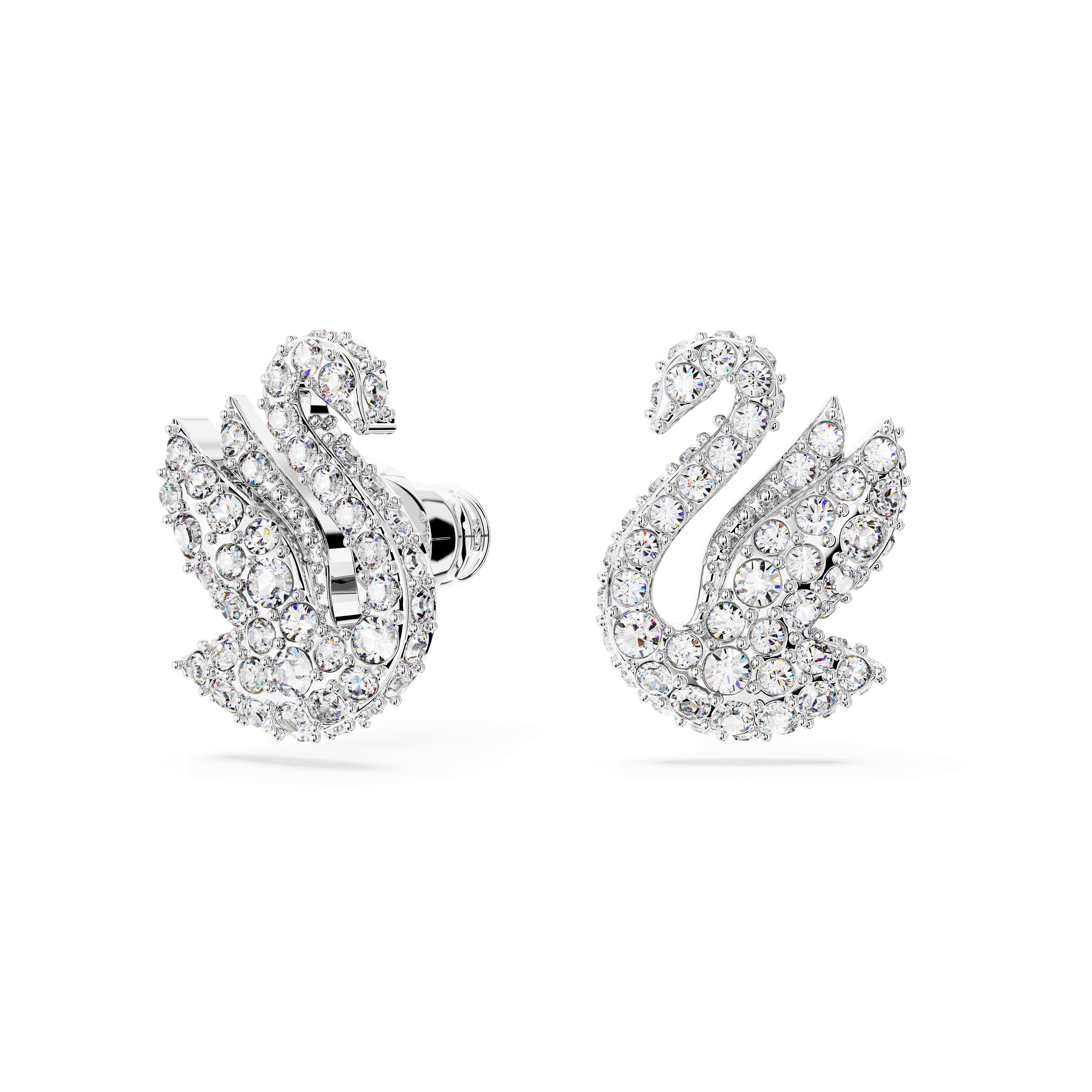 עגילים צמודים Iconic Swan בצבע לבן בציפוי רודיום