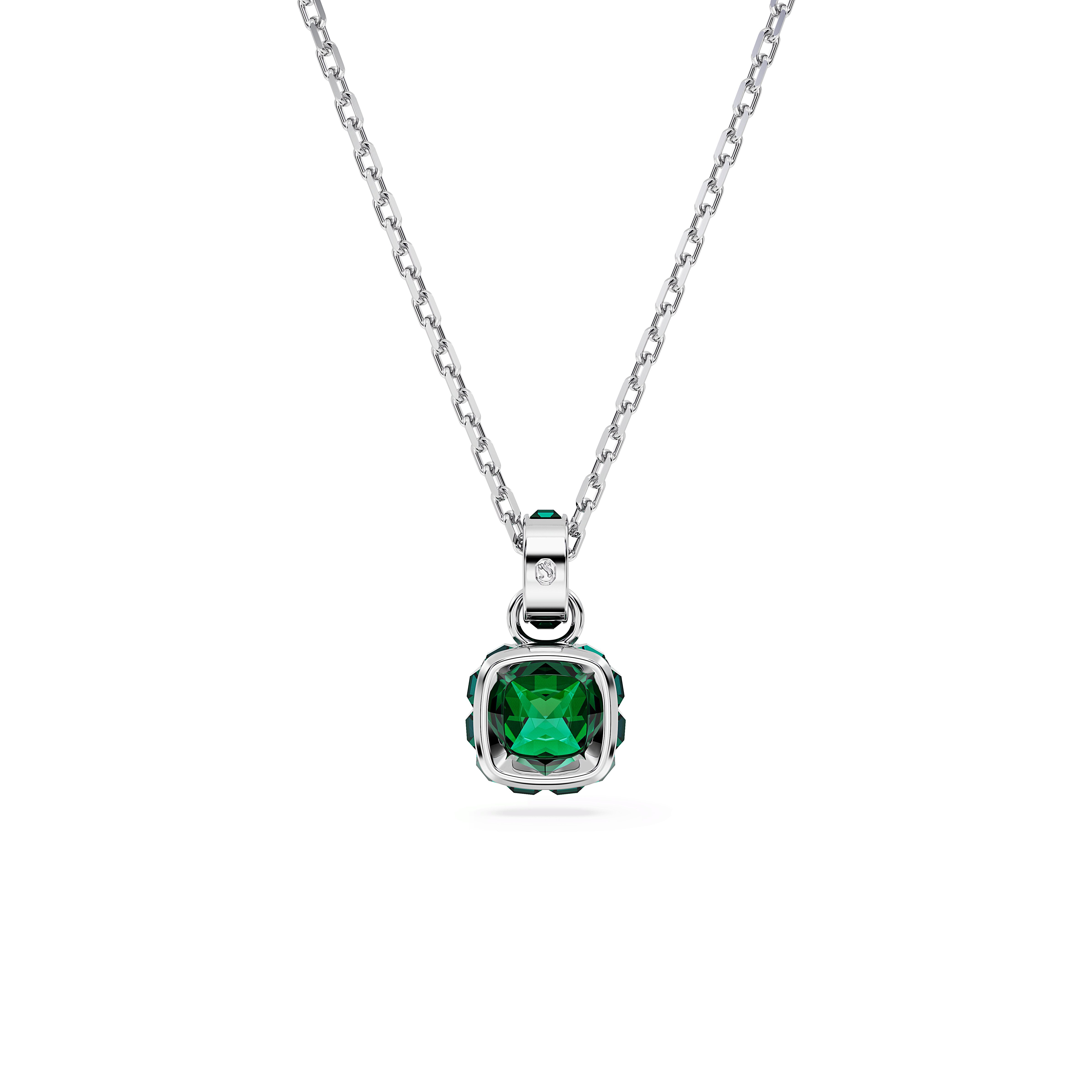 תליון Birthstone בחיתוך מרובע בצבע ירוק בציפוי רודיום