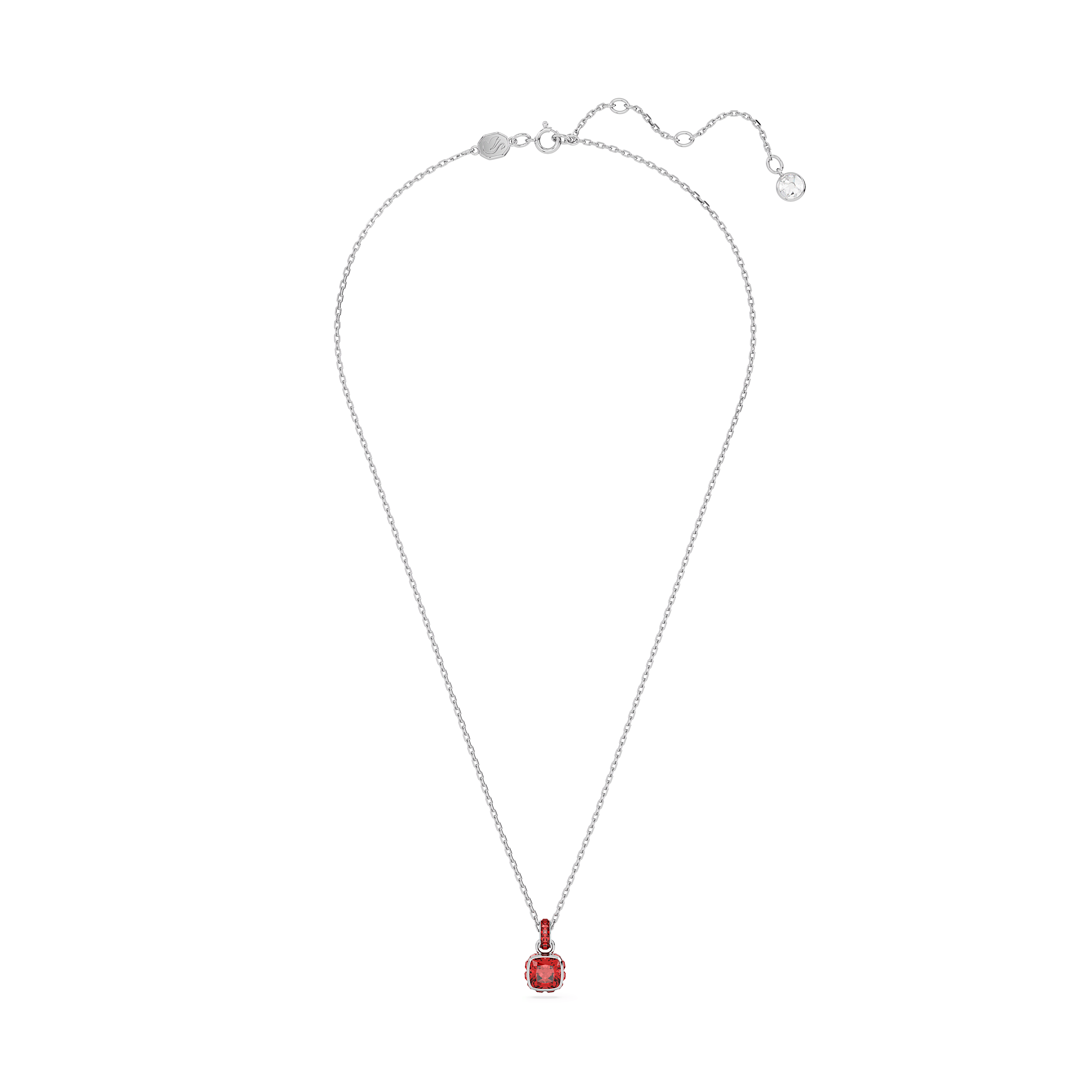 תליון Birthstone בחיתוך מרובע בצבע אדום בציפוי רודיום