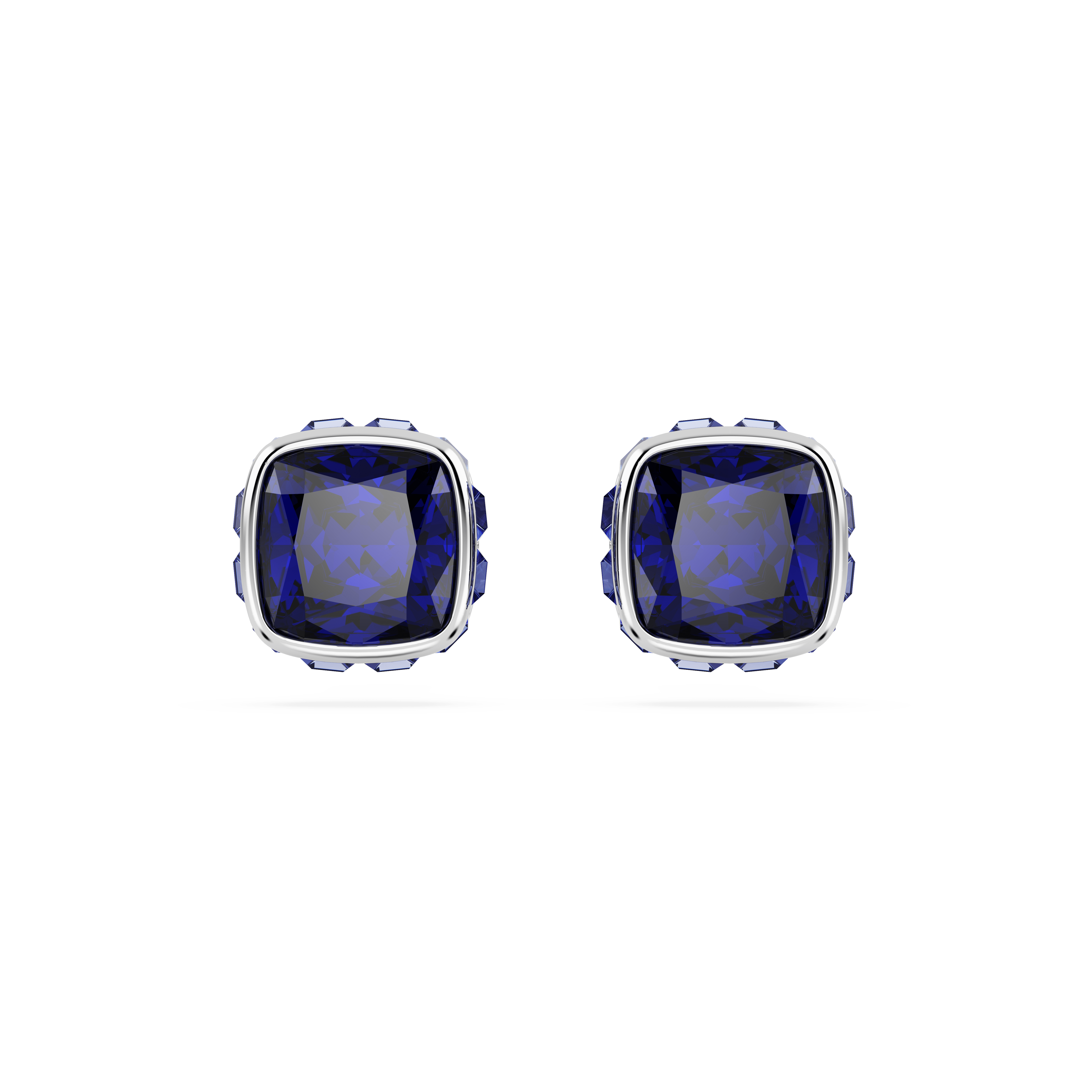 עגילים צמודים Birthstone בחיתוך מרובע בצבע כחול בציפוי רודיום