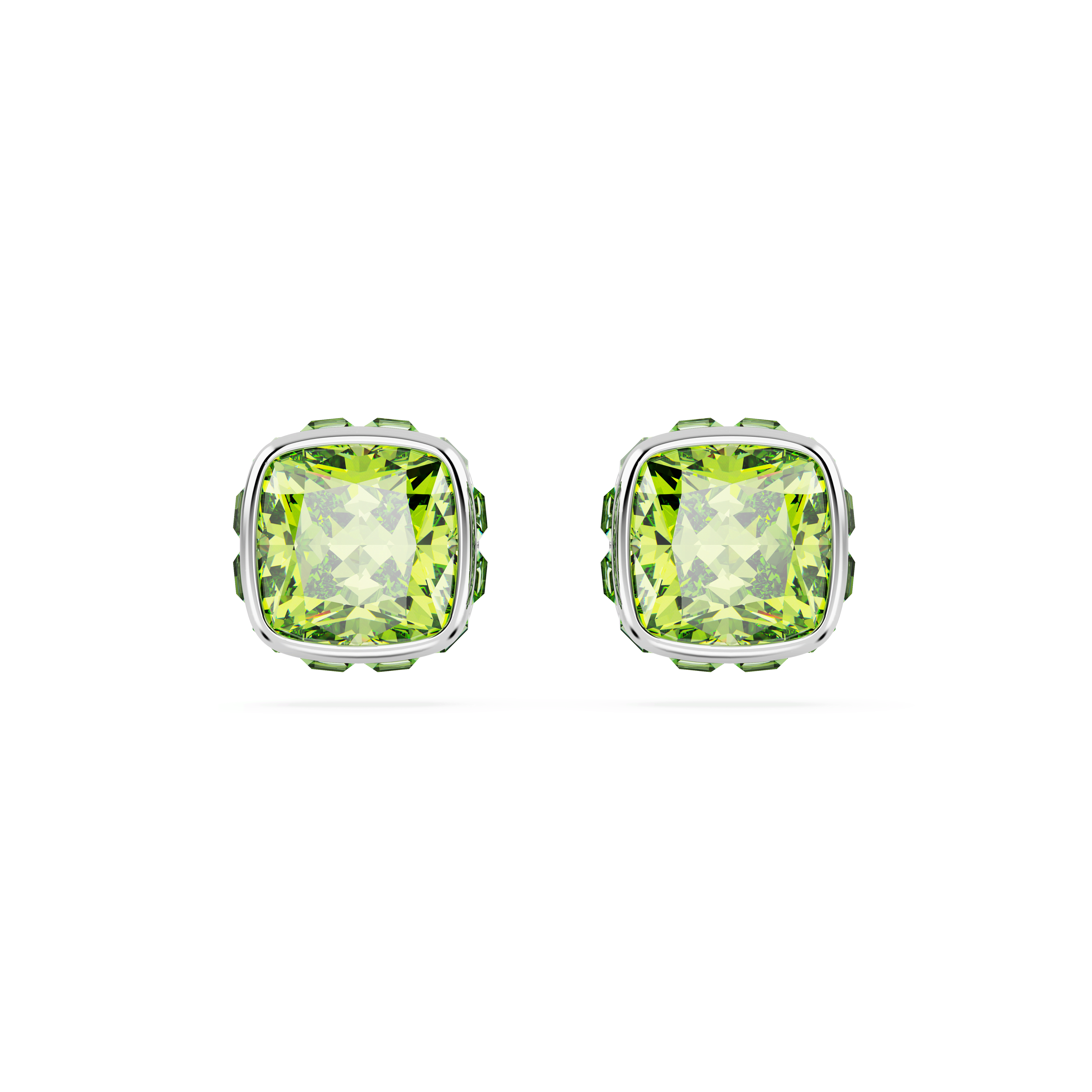 עגילים צמודים Birthstone בחיתוך מרובע בצבע ירוק בציפוי רודיום
