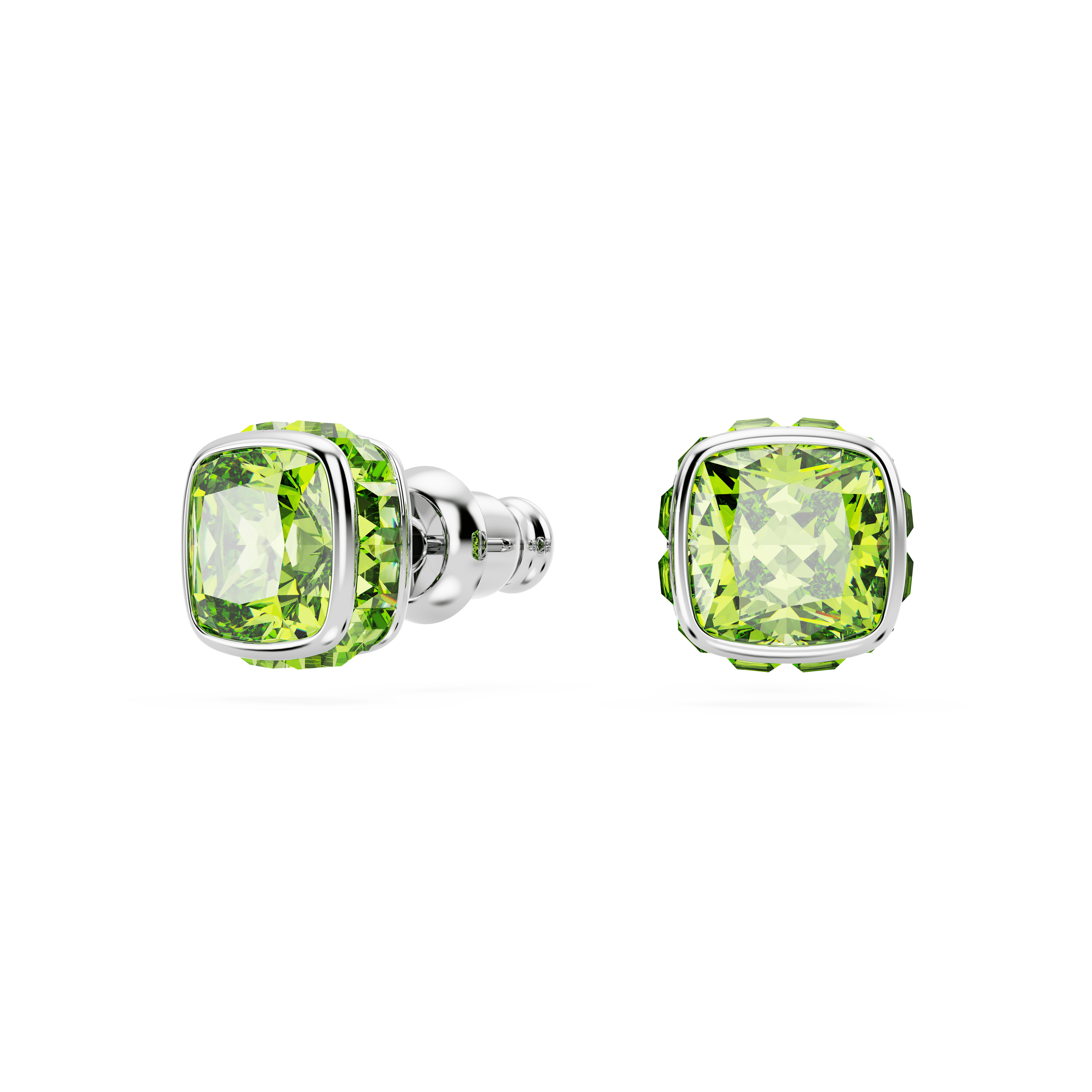 עגילים צמודים Birthstone בחיתוך מרובע בצבע ירוק בציפוי רודיום