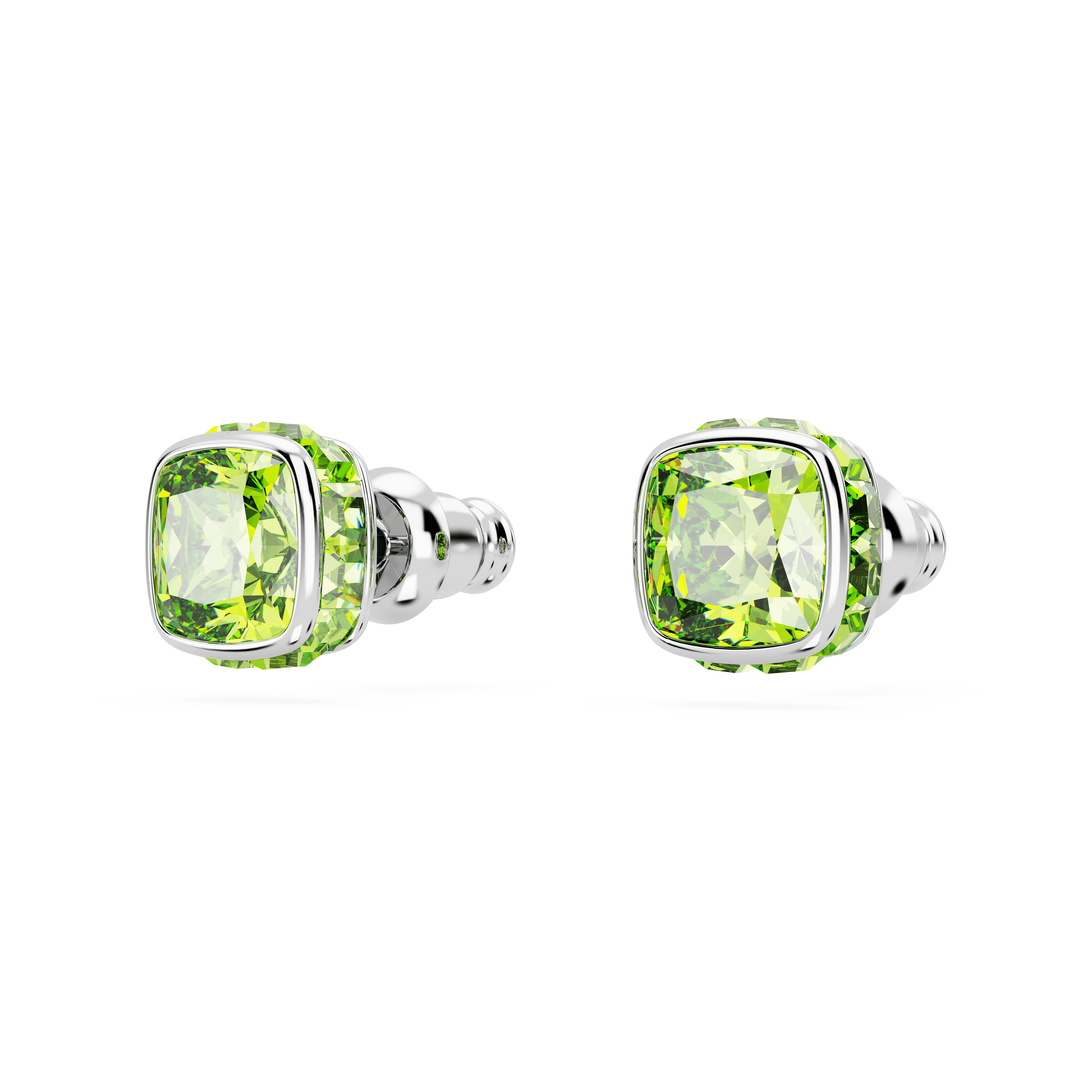 עגילים צמודים Birthstone בחיתוך מרובע בצבע ירוק בציפוי רודיום