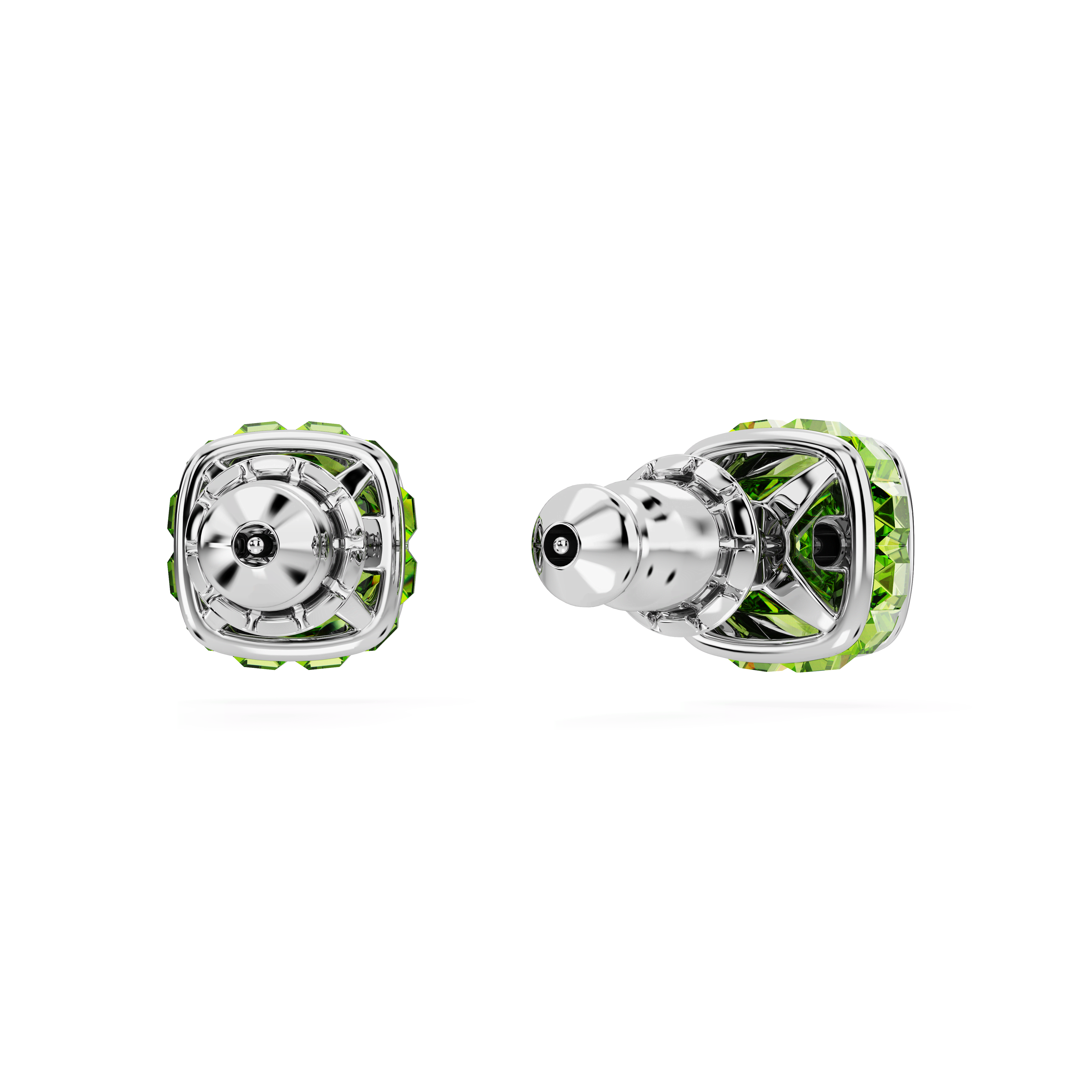 עגילים צמודים Birthstone בחיתוך מרובע בצבע ירוק בציפוי רודיום