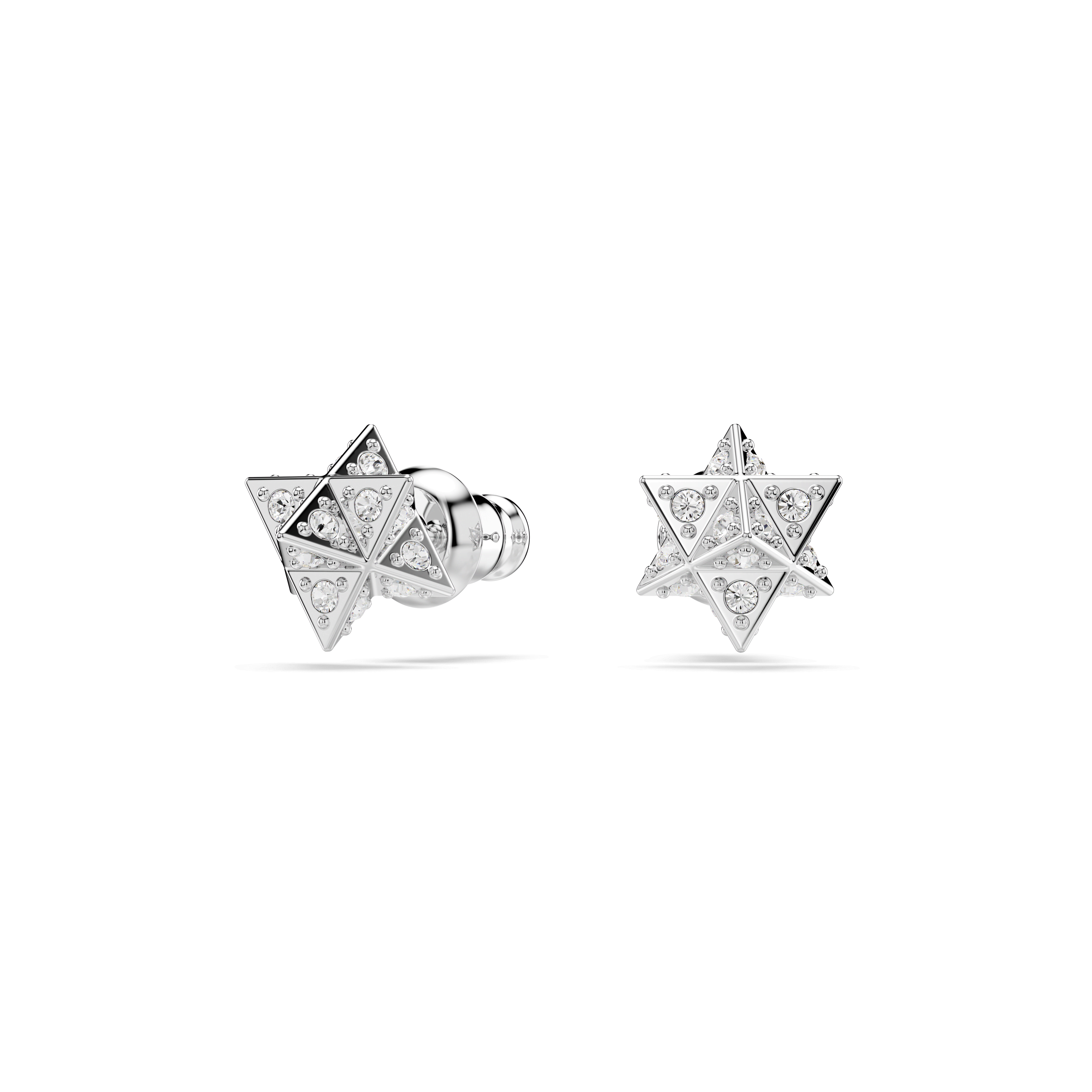 עגילים צמודים Dextera בחיתוך עגול בצבע לבן בציפוי רודיום