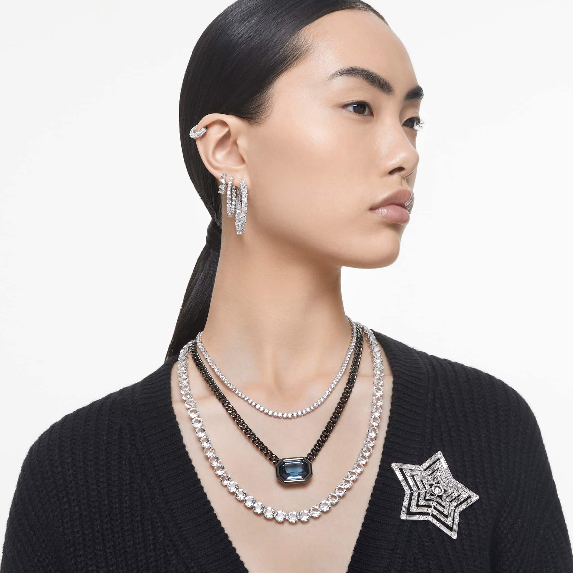 עגילי Ortyx בציפוי רודיום מבריק SWAROVSKI