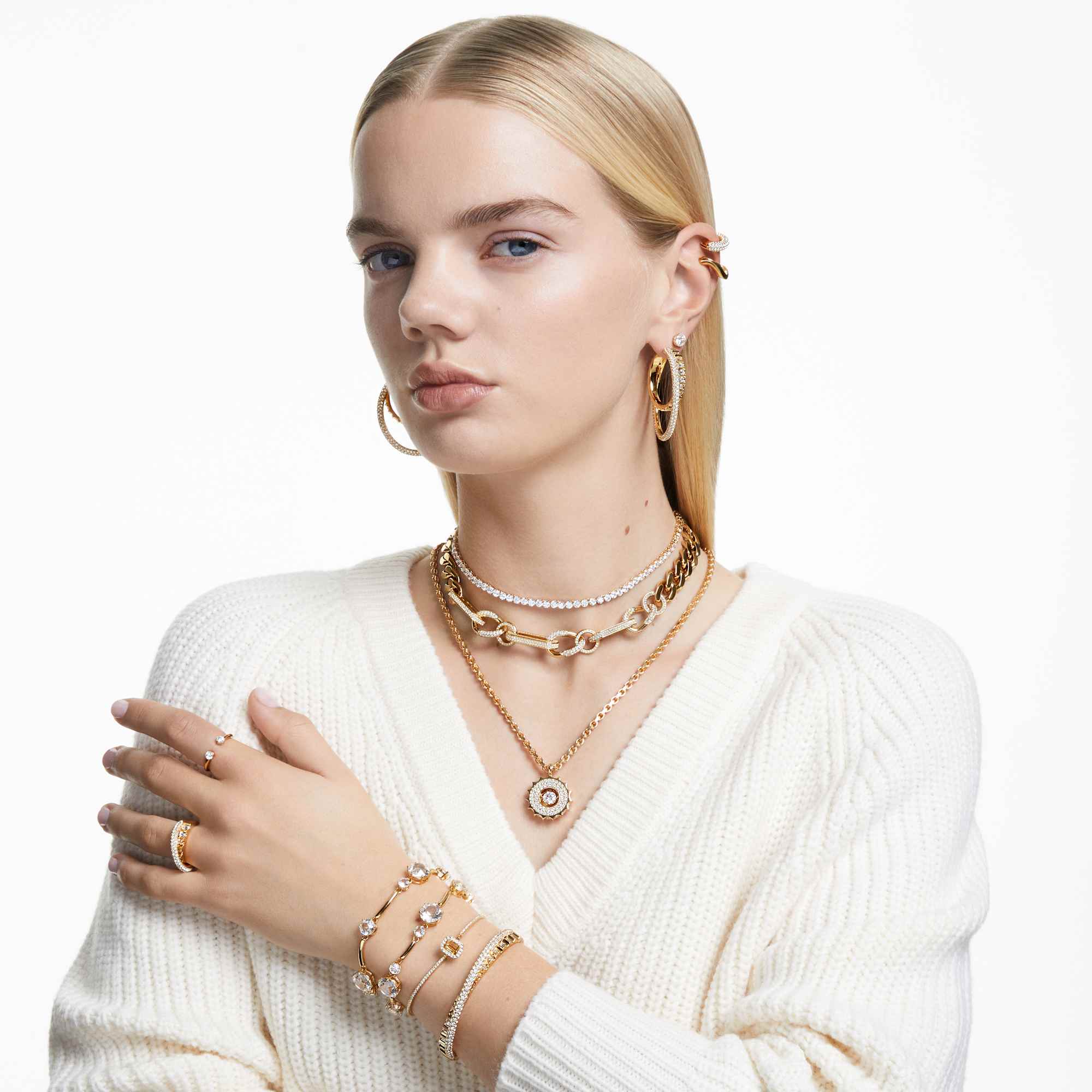 עגילי Constella בציפוי זהב מבריק SWAROVSKI