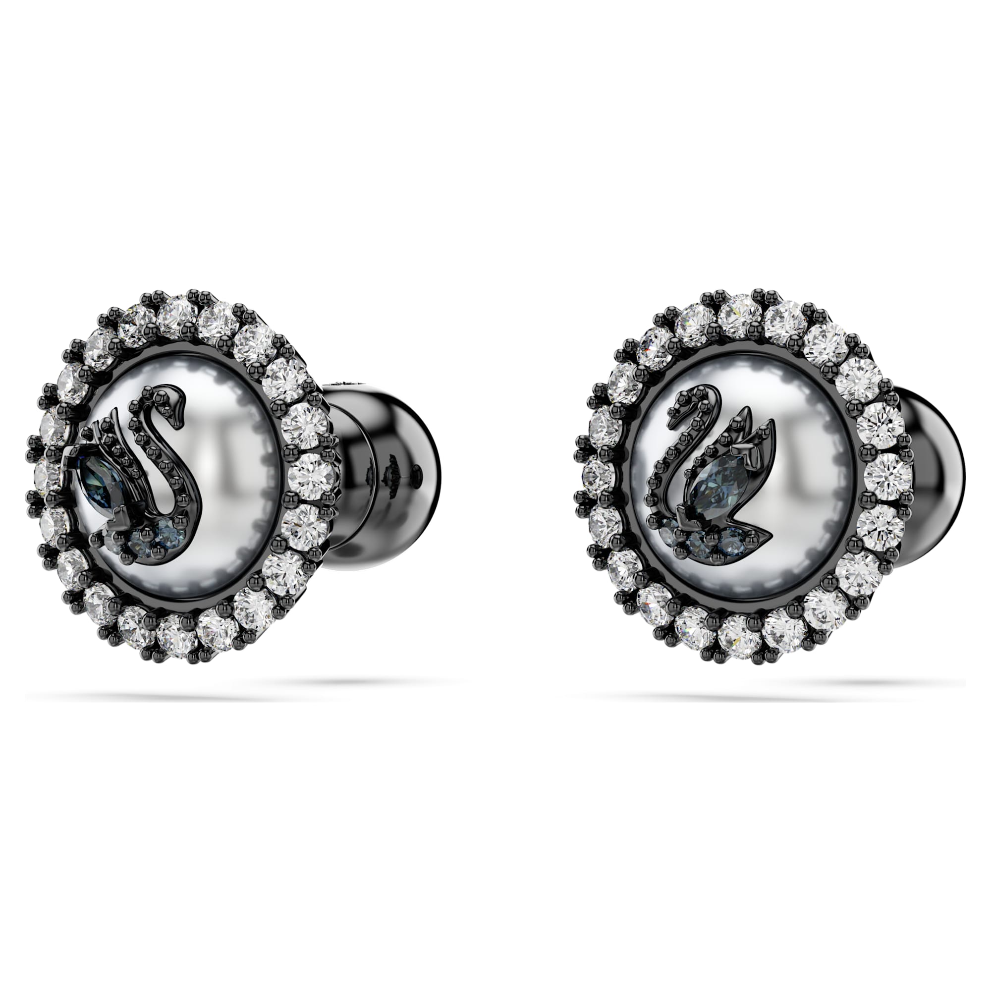 עגילי Swan בציפוי רודיום שחור SWAROVSKI