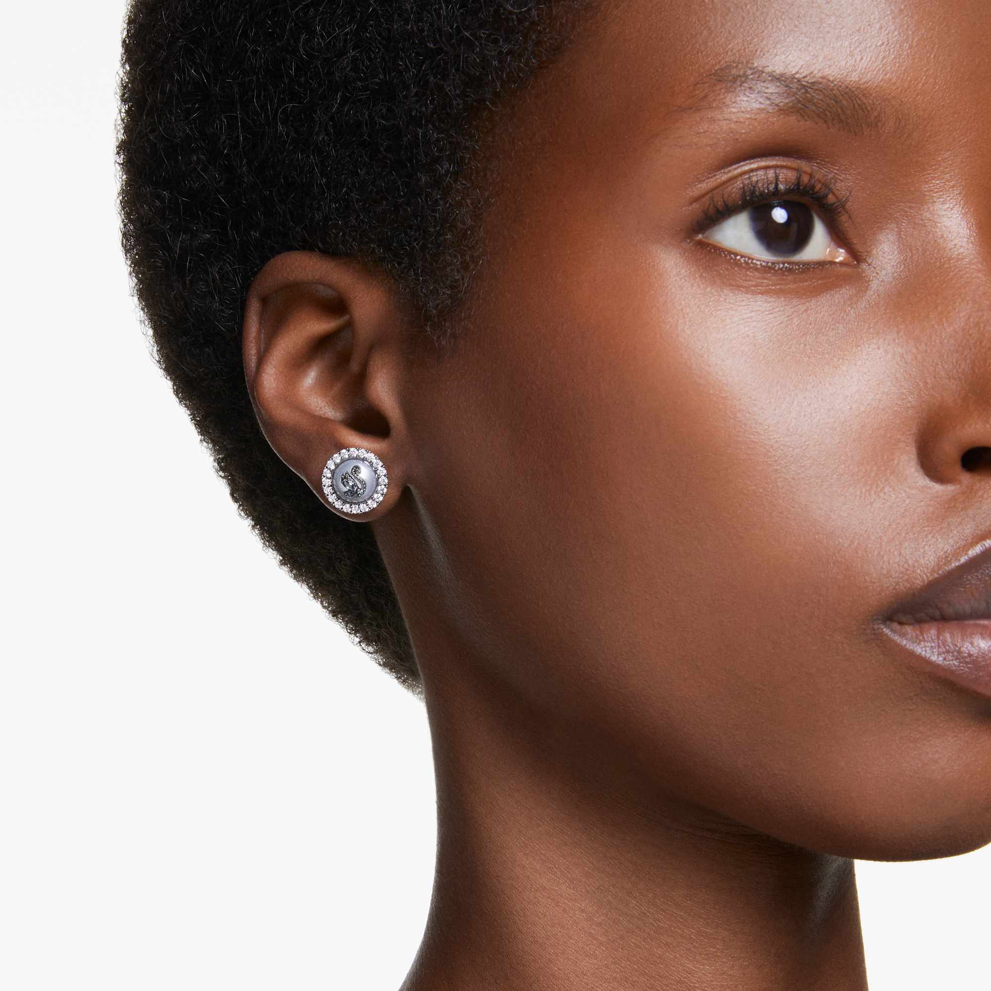 עגילי Swan בציפוי רודיום שחור SWAROVSKI