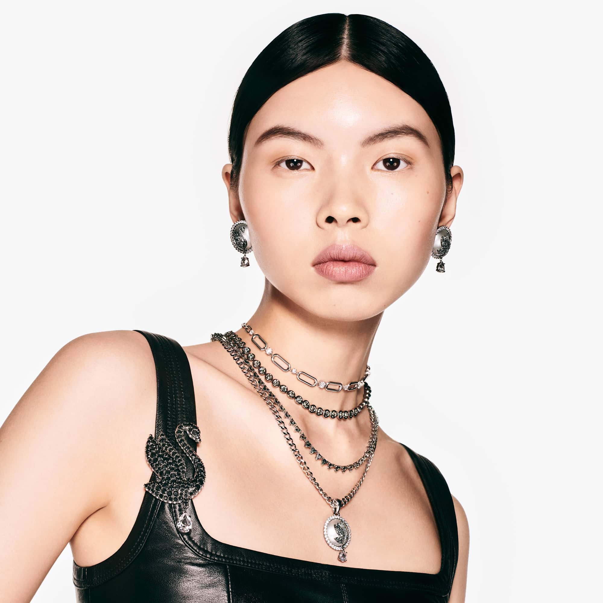 שרשרת Swan בציפוי רודיום מבריק SWAROVSKI