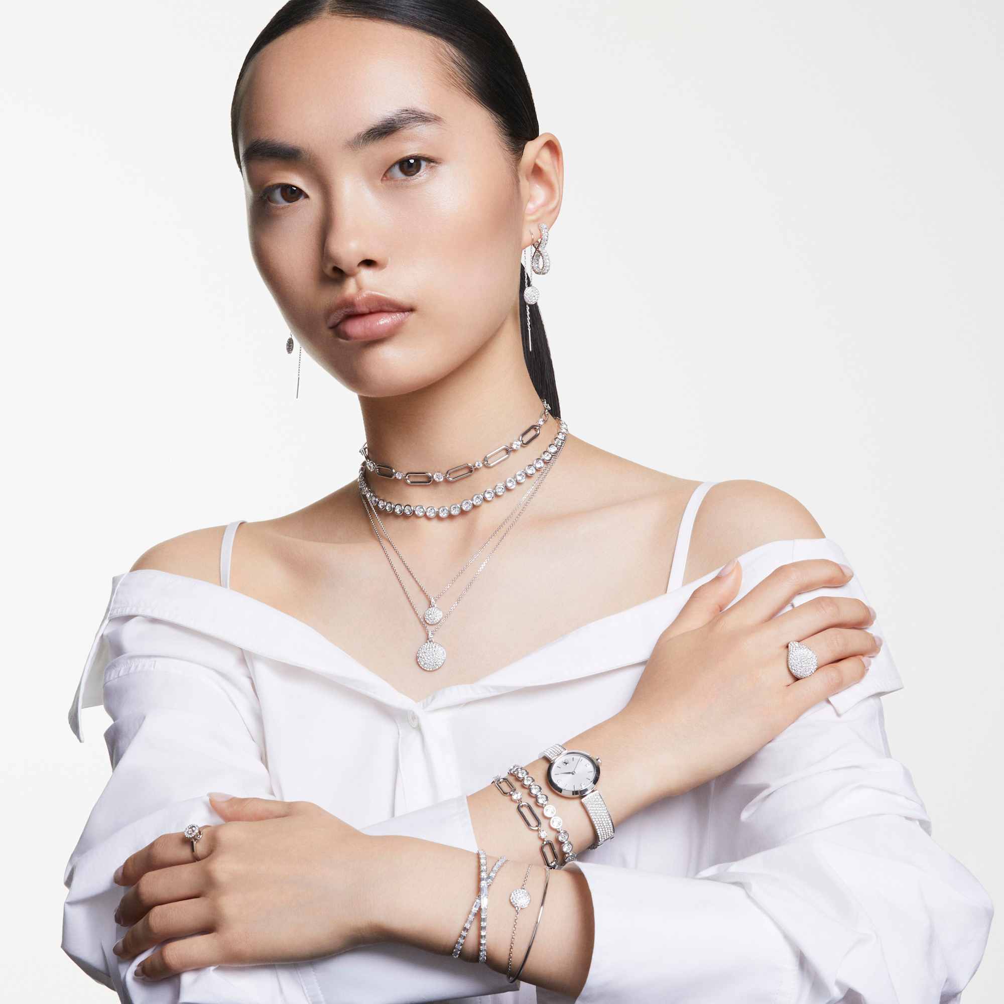 צמיד Meteora בציפוי רודיום מבריק SWAROVSKI