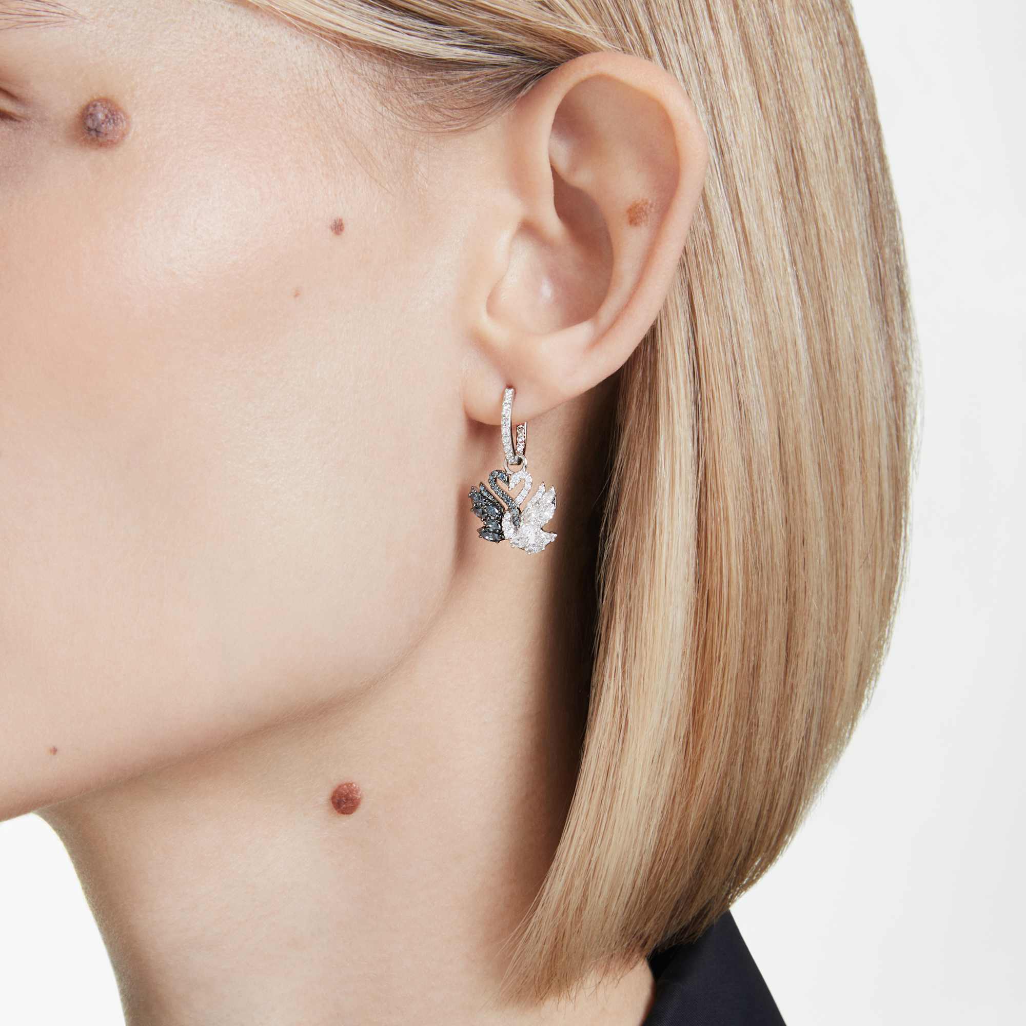 עגילי Swan בציפוי רודיום מבריק SWAROVSKI