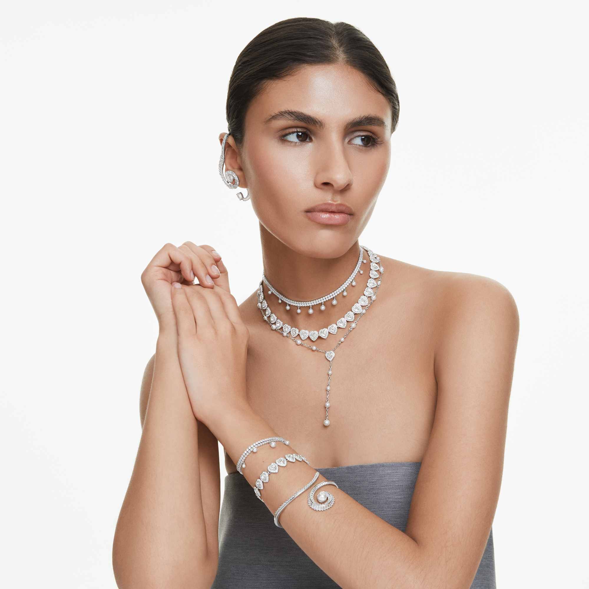 שרשרת SS25 Capsule בציפוי רודיום מבריק SWAROVSKI