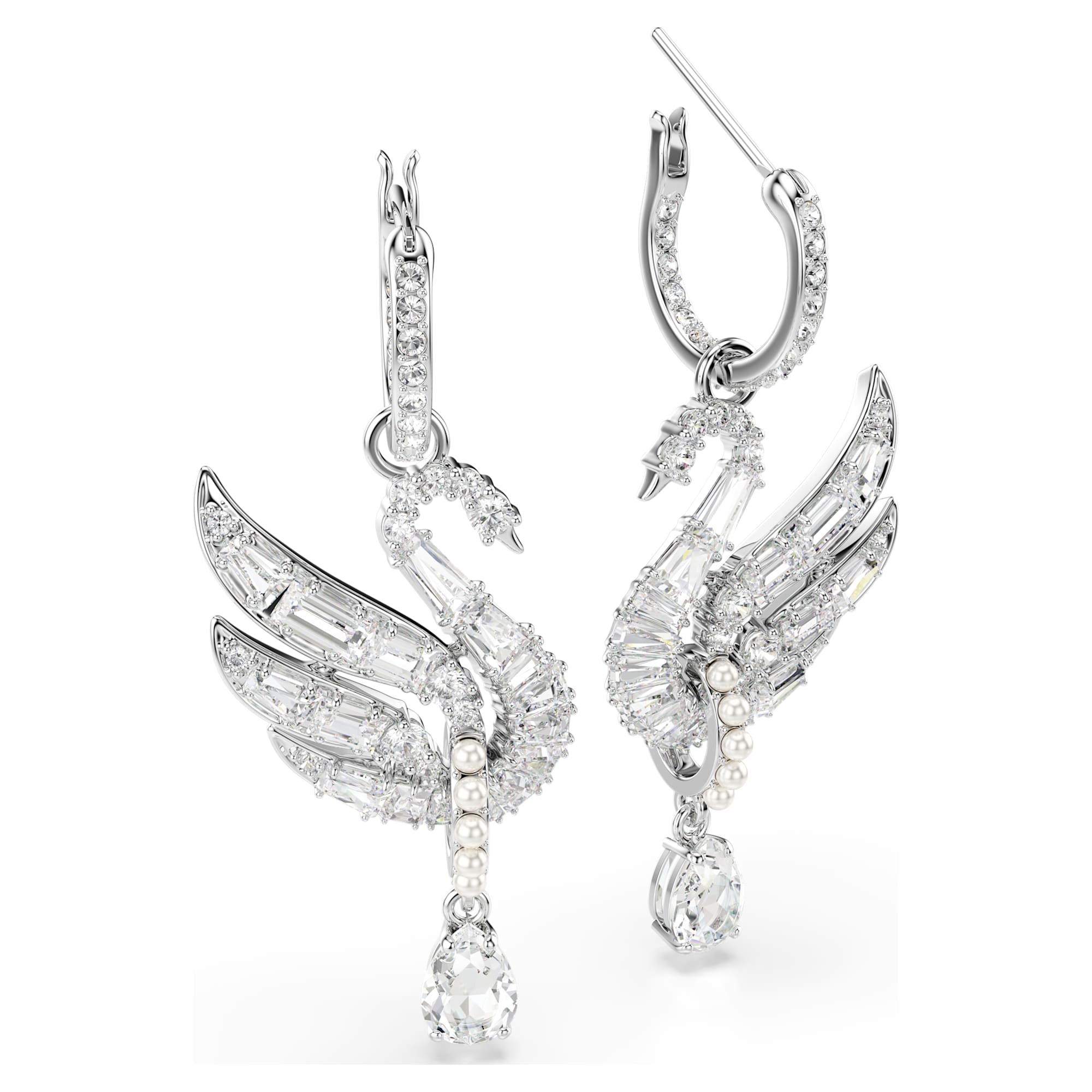 עגילי Swan בציפוי רודיום מבריק
