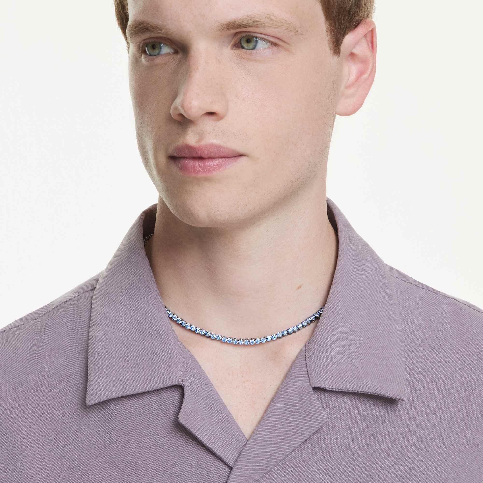 שרשרת מטריקס טניס בציפוי רוטניום אבנים כחולות