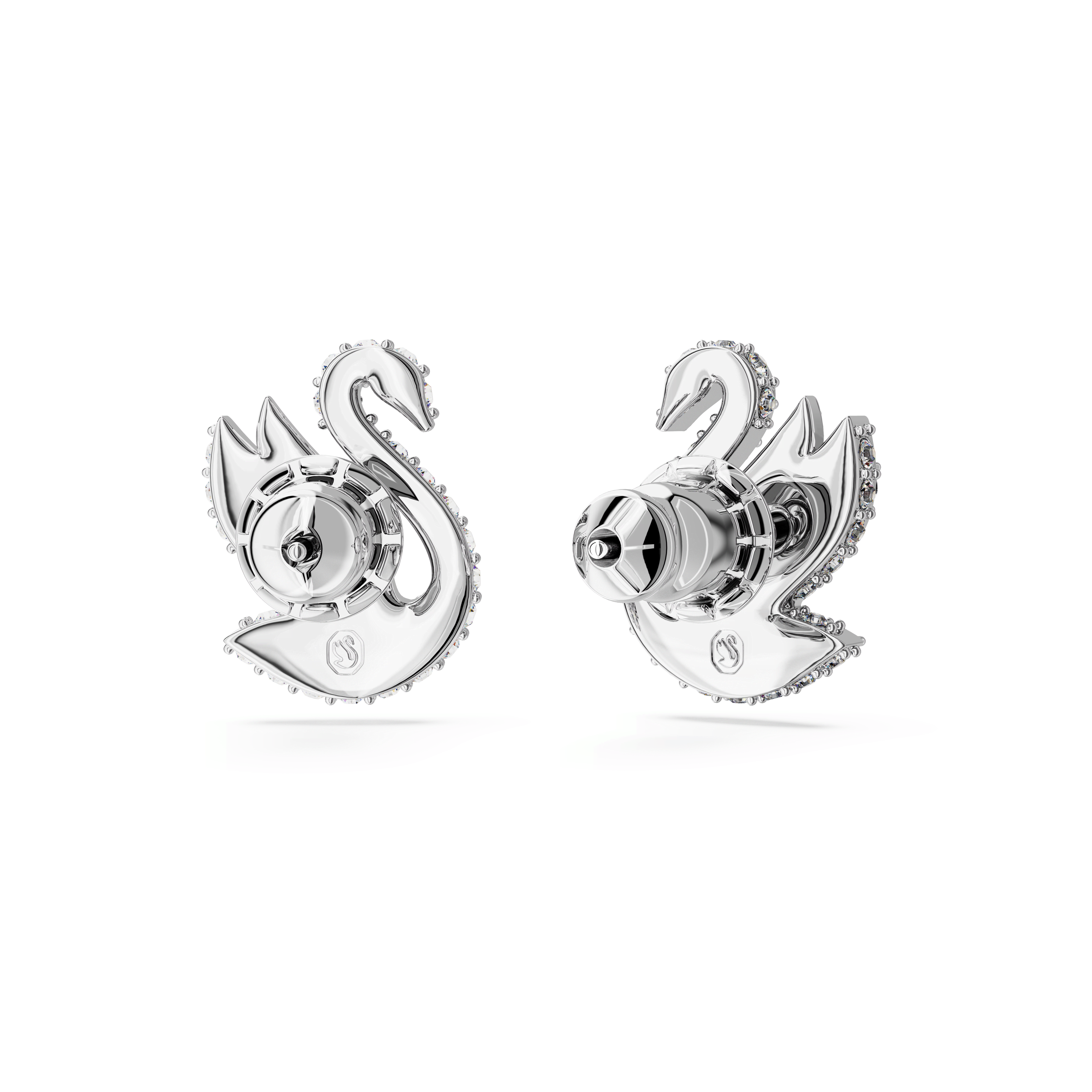 עגילים צמודים Iconic Swan בצבע לבן בציפוי רודיום
