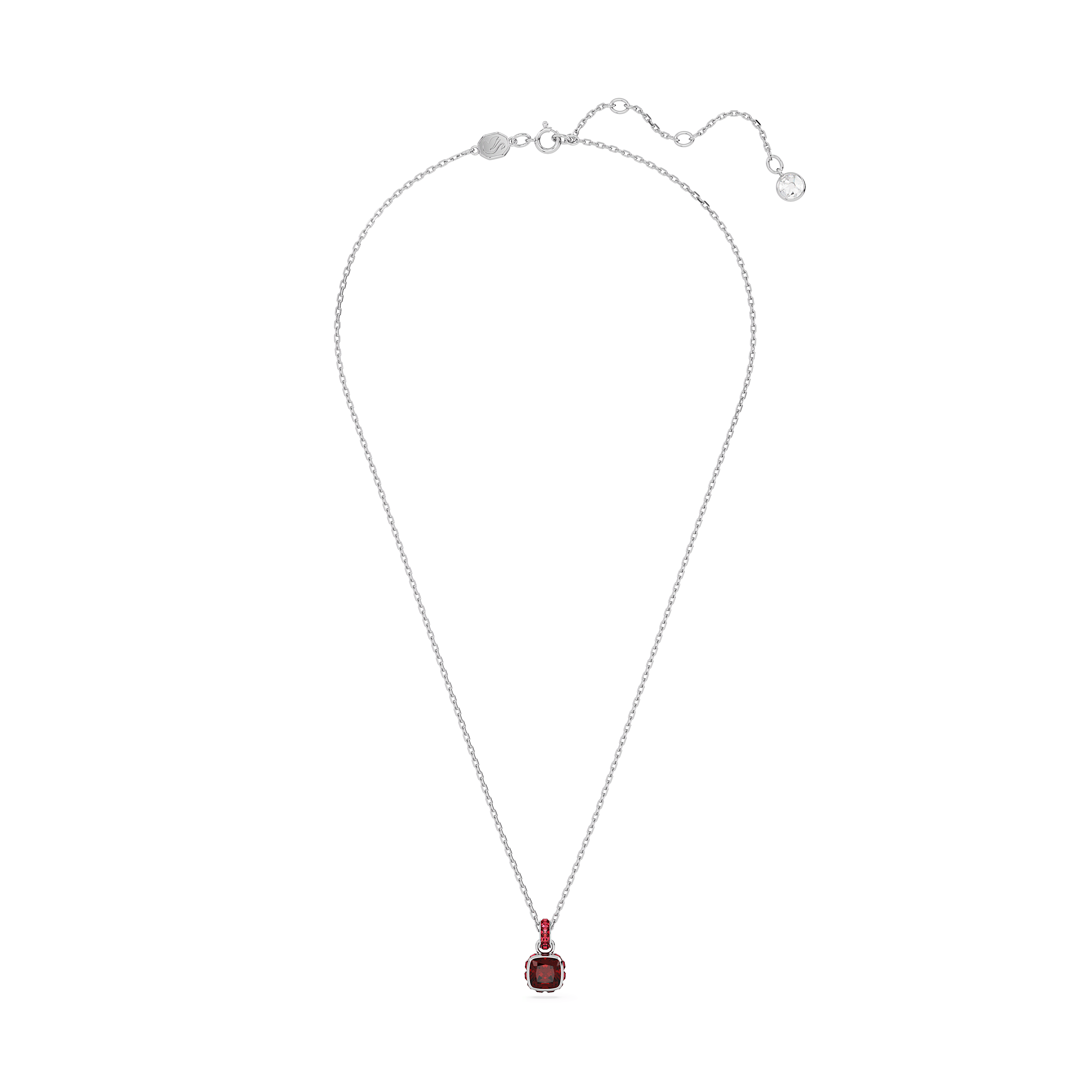 תליון Birthstone בחיתוך מרובע בצבע אדום בציפוי רודיום