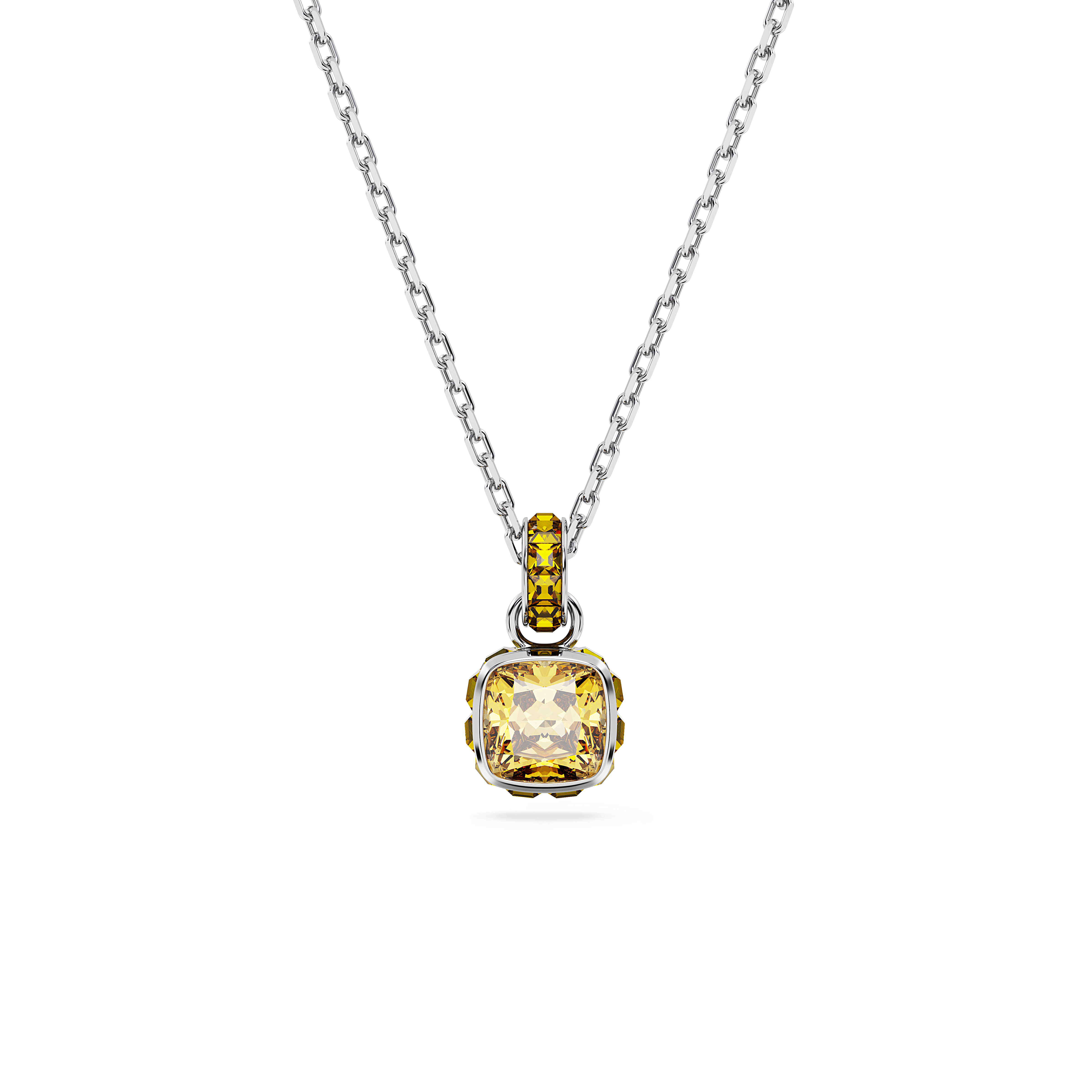 תליון Birthstone בחיתוך מרובע בצבע צהוב בציפוי רודיום