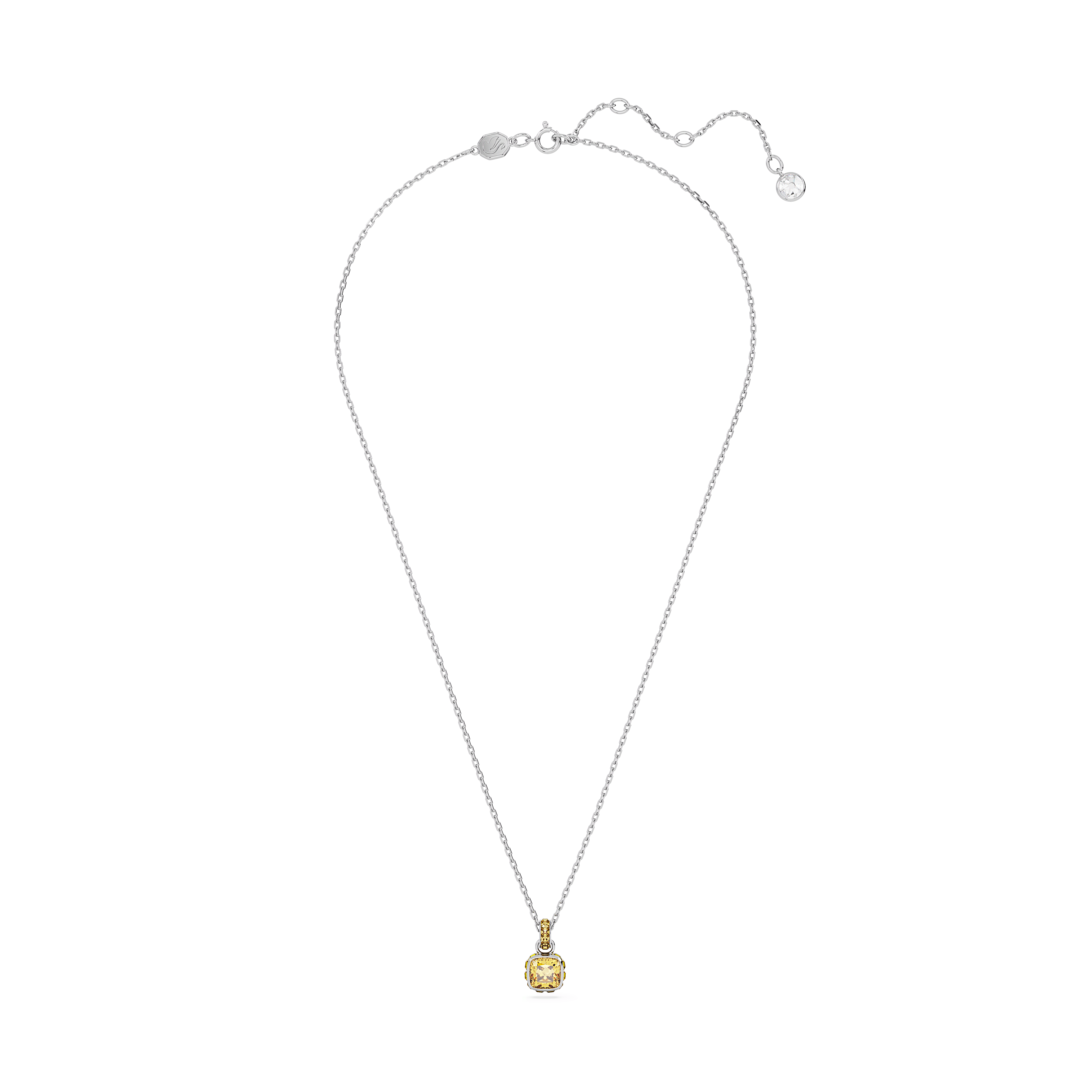 תליון Birthstone בחיתוך מרובע בצבע צהוב בציפוי רודיום