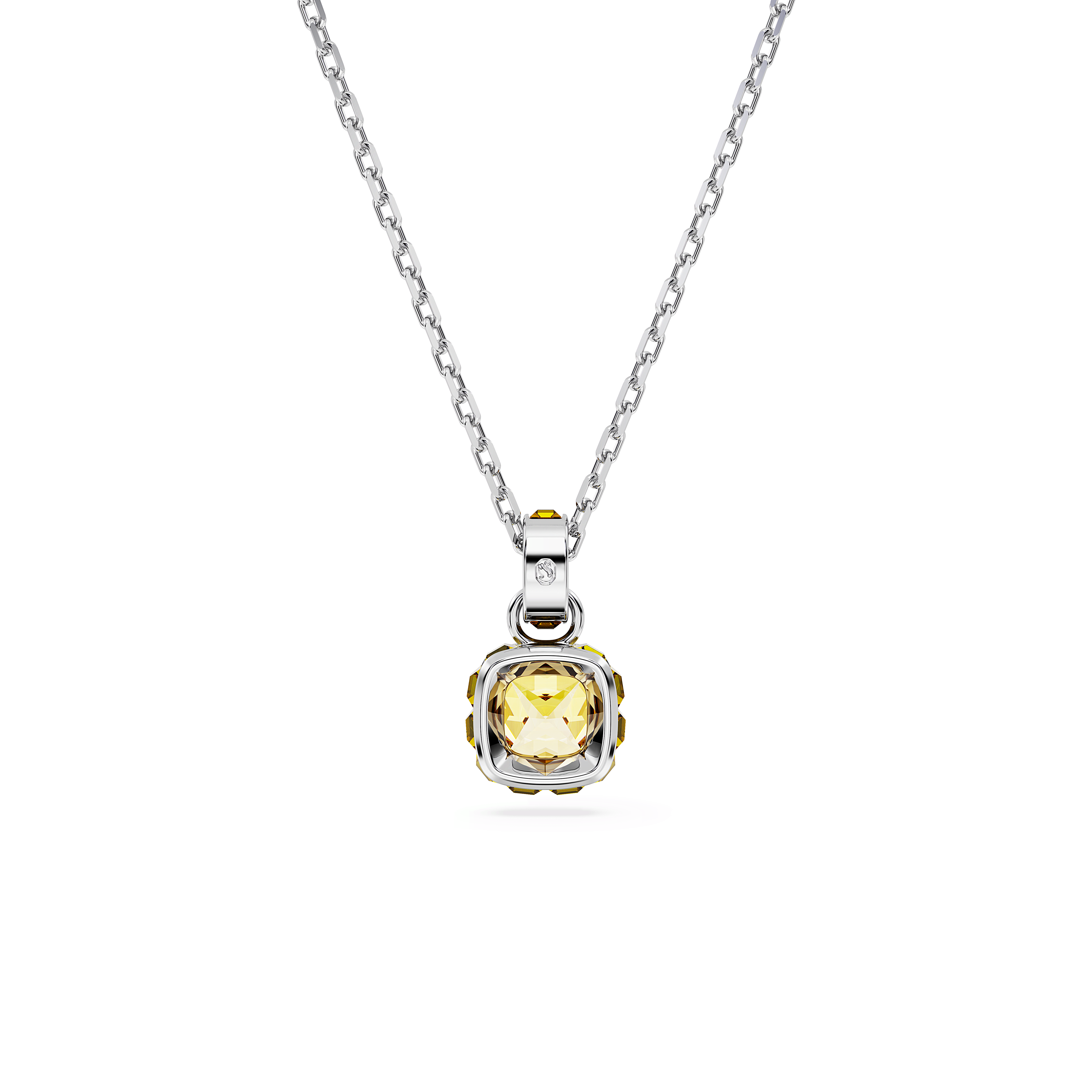 תליון Birthstone בחיתוך מרובע בצבע צהוב בציפוי רודיום