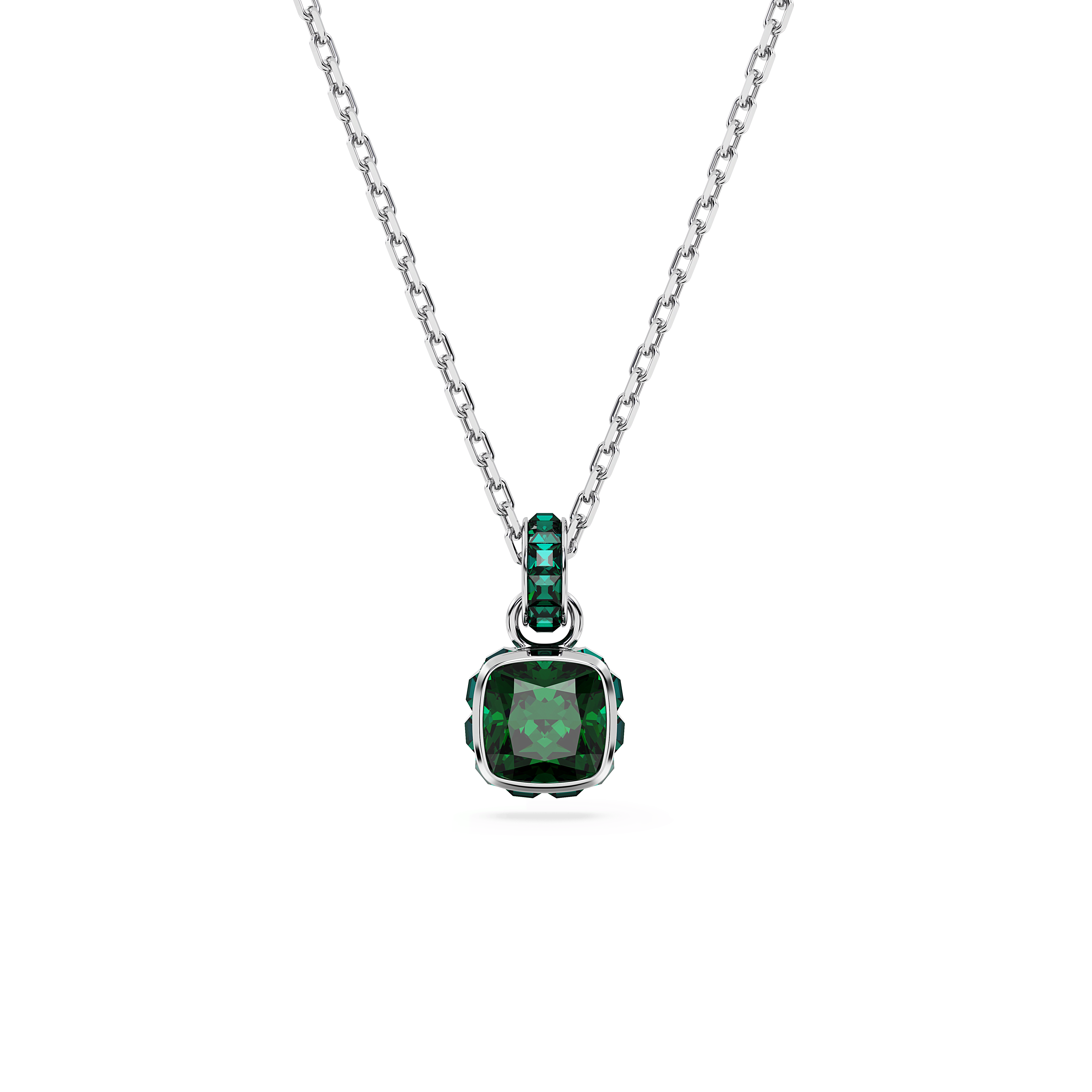 תליון Birthstone בחיתוך מרובע בצבע ירוק בציפוי רודיום