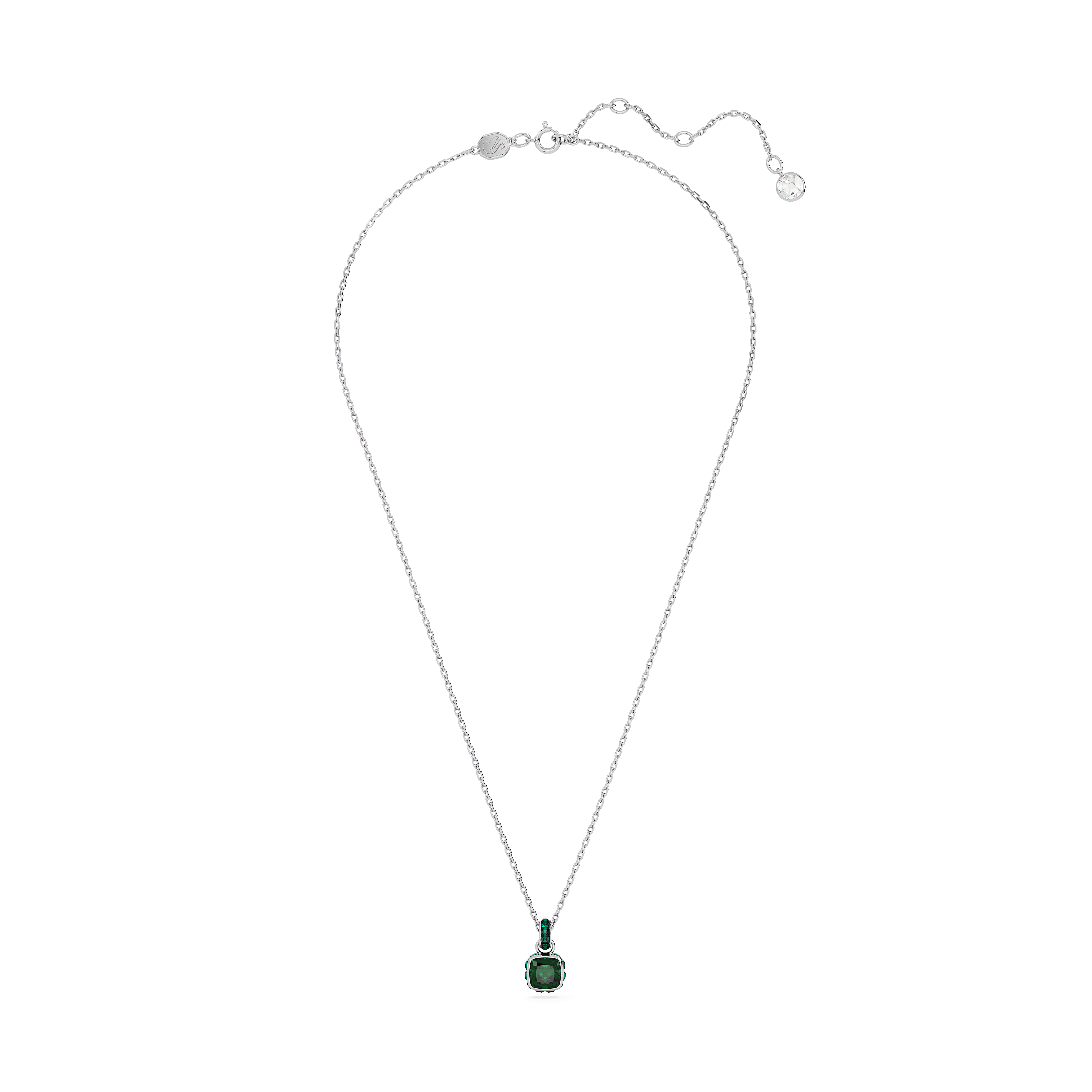 תליון Birthstone בחיתוך מרובע בצבע ירוק בציפוי רודיום