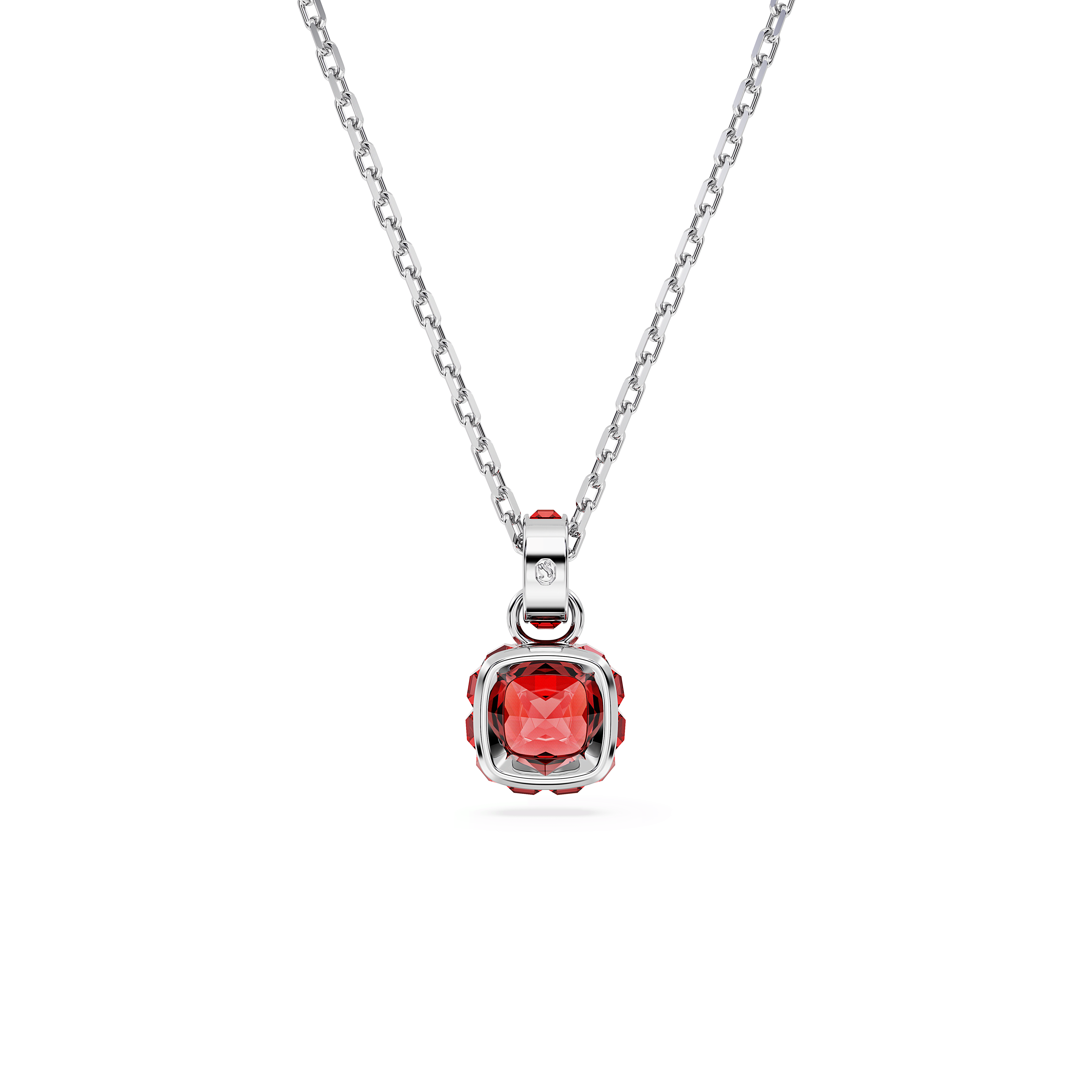 תליון Birthstone בחיתוך מרובע בצבע אדום בציפוי רודיום