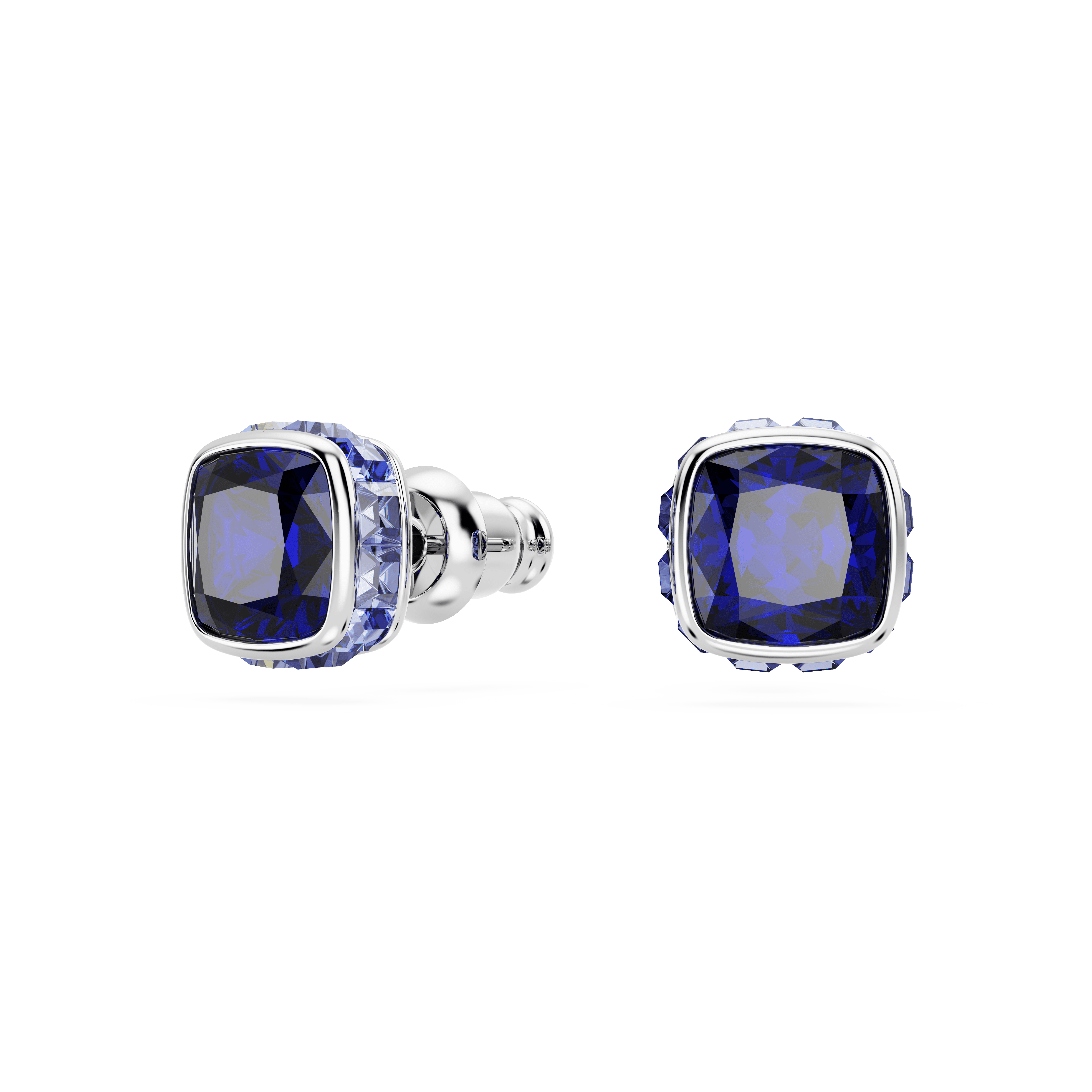 עגילים צמודים Birthstone בחיתוך מרובע בצבע כחול בציפוי רודיום