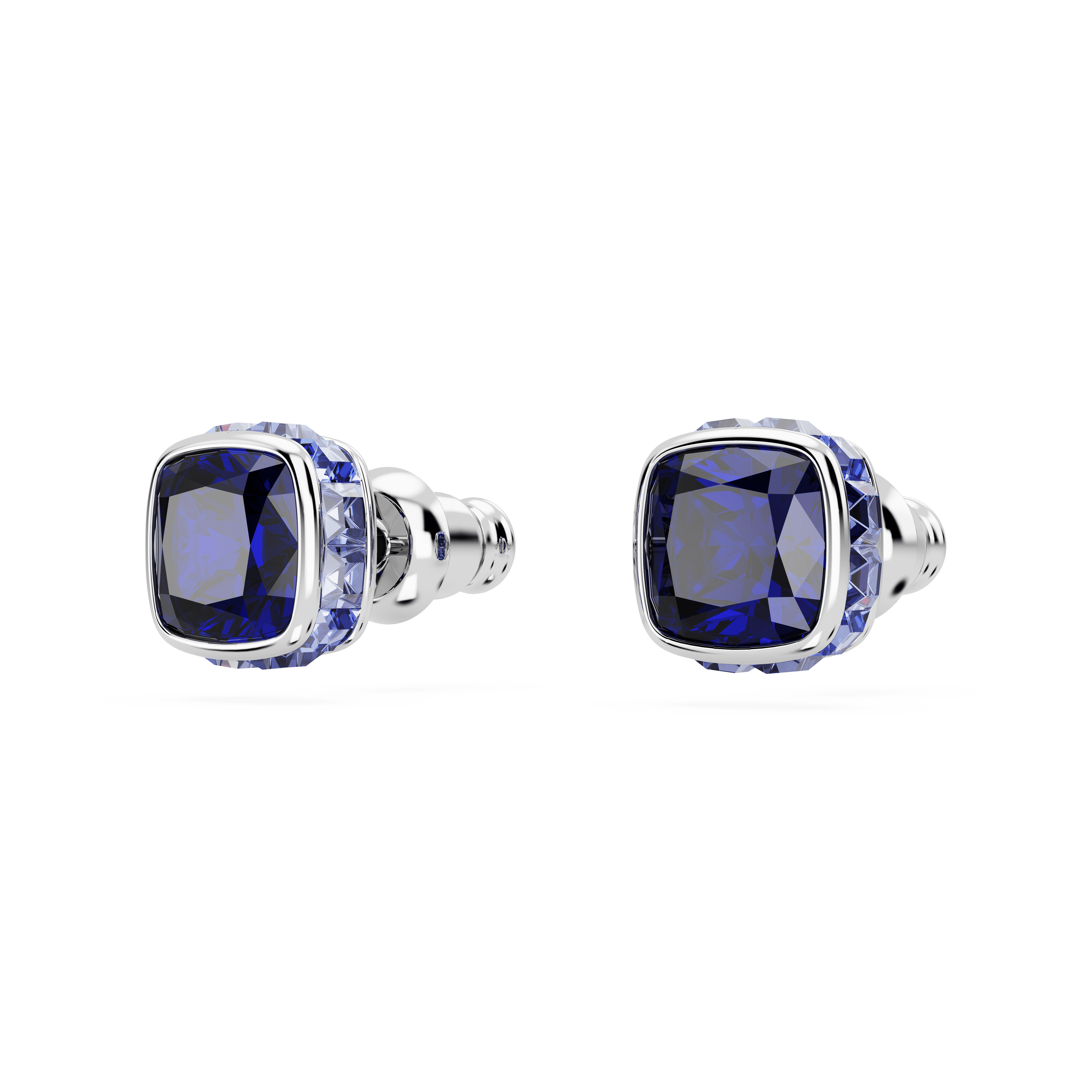 עגילים צמודים Birthstone בחיתוך מרובע בצבע כחול בציפוי רודיום