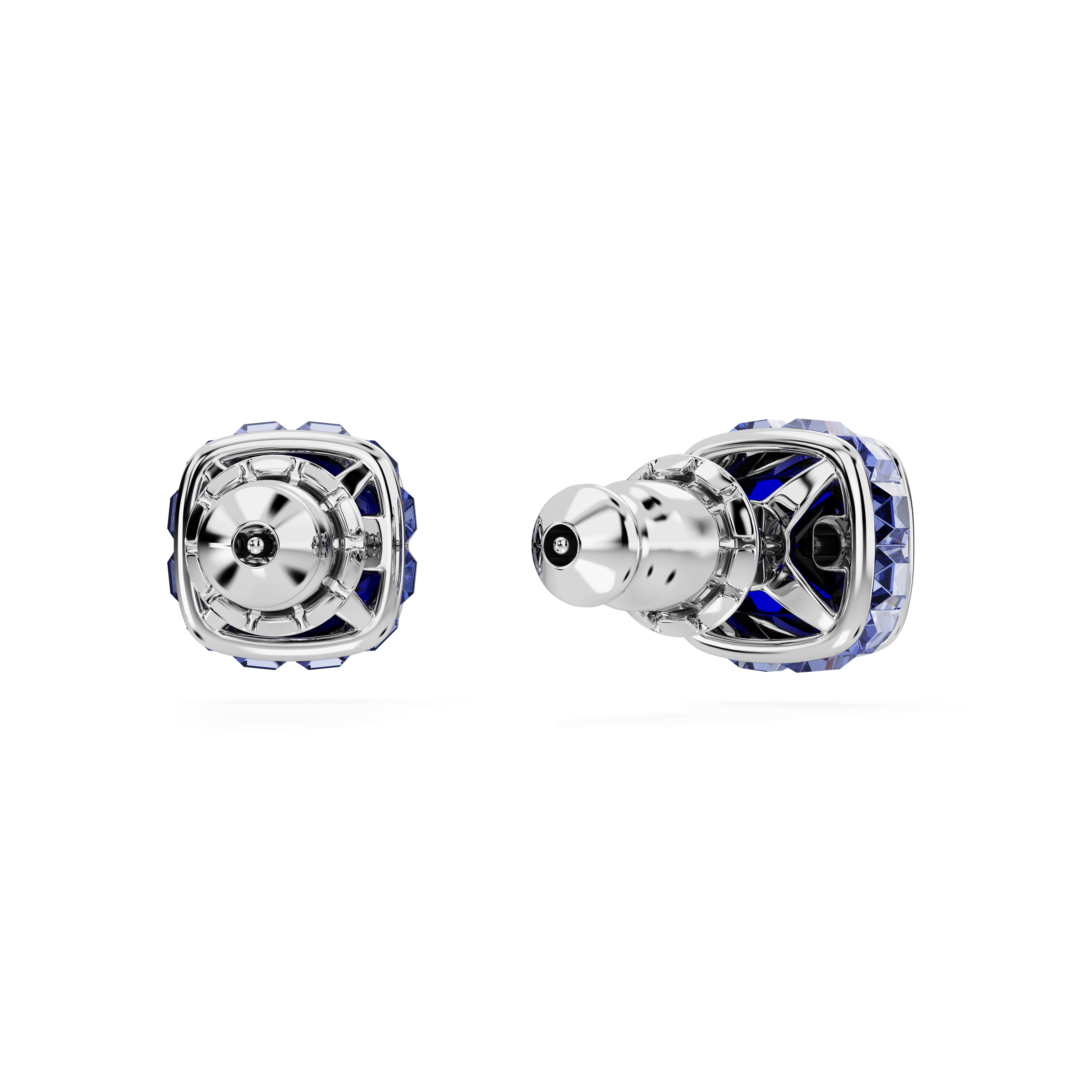 עגילים צמודים Birthstone בחיתוך מרובע בצבע כחול בציפוי רודיום