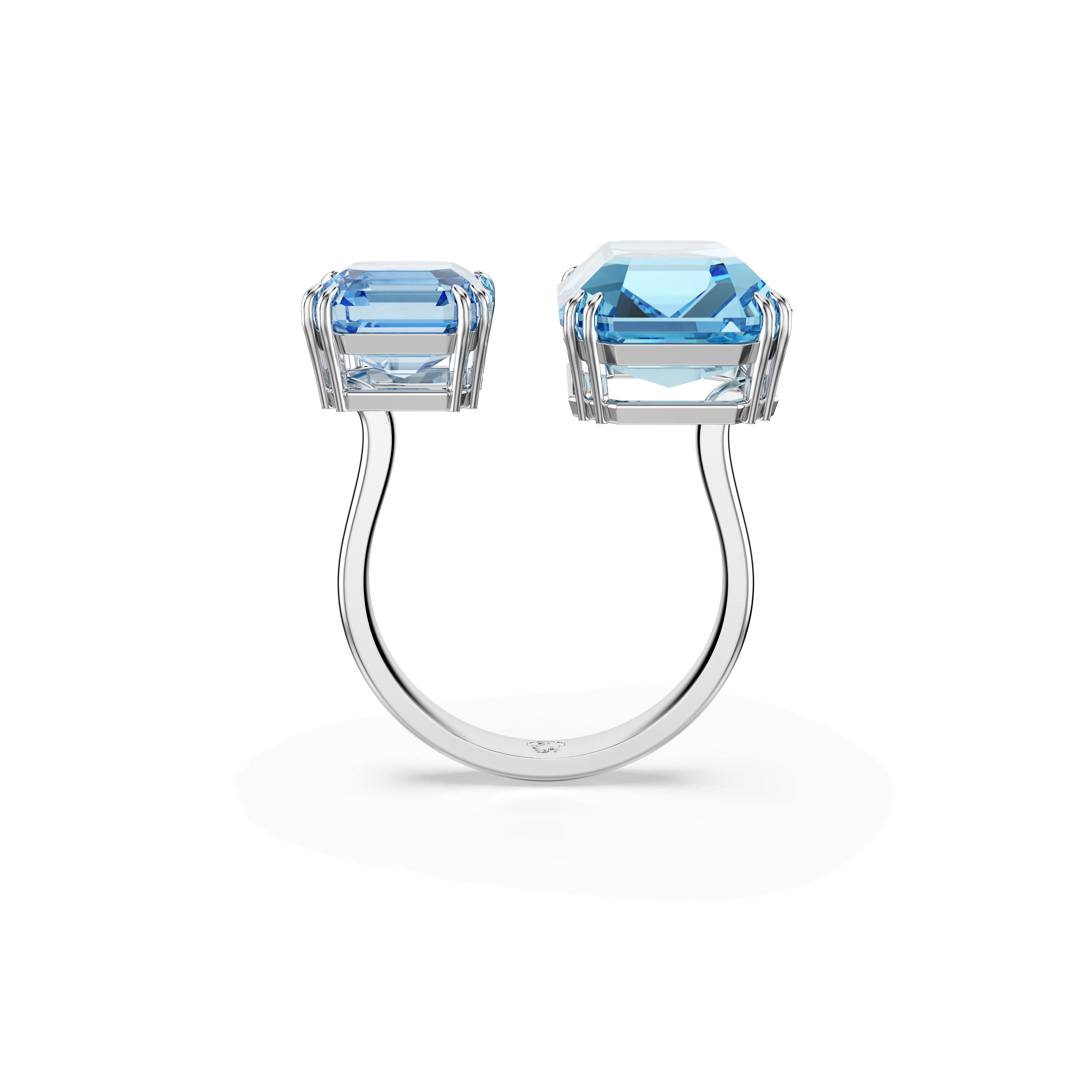 טבעת Millenia בחיתוך אוקטגון בצבע כחול בציפוי רודיום