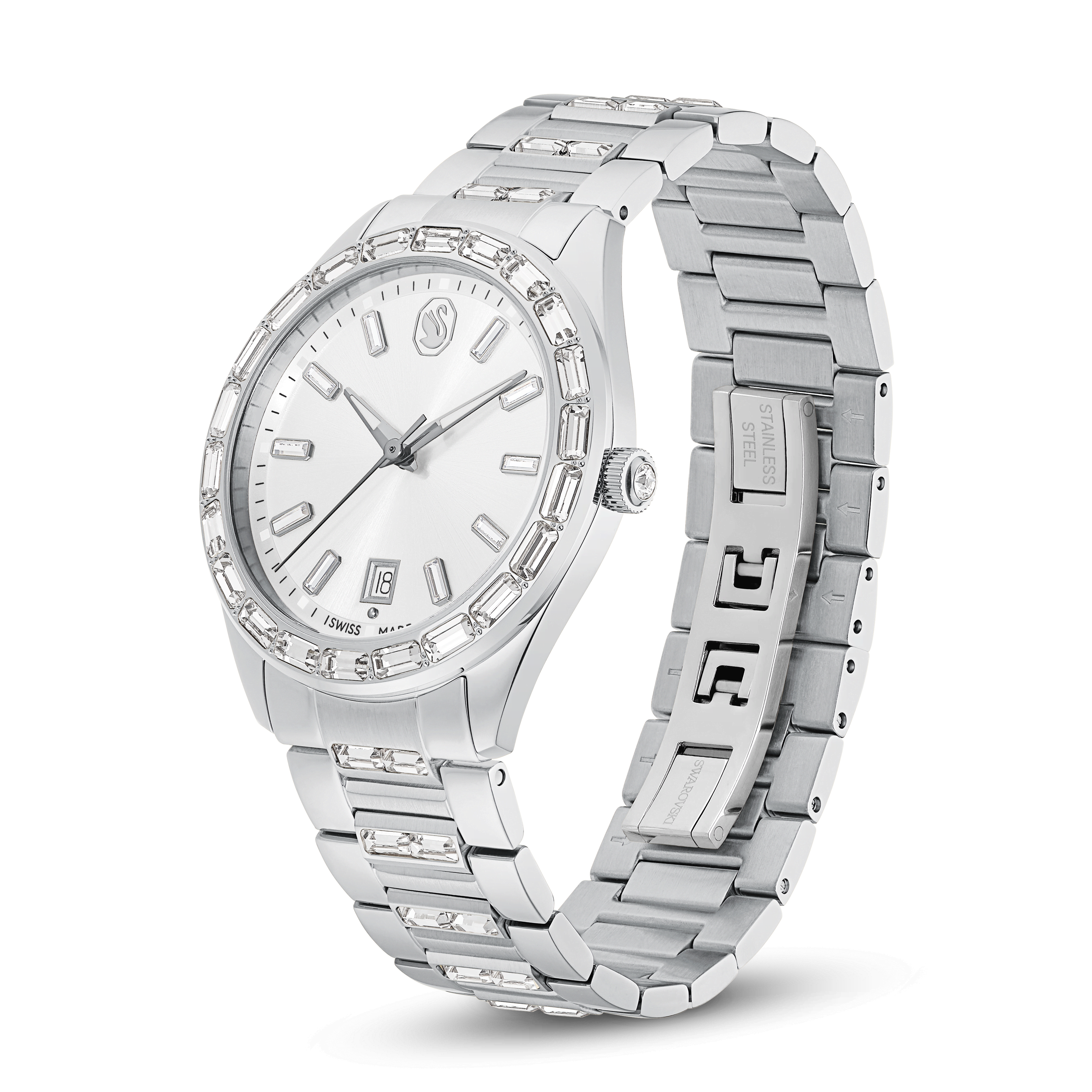 שעון Matrix date, תוצרת שוויץ, צמיד מתכת, גוון כסף, נירוסטה