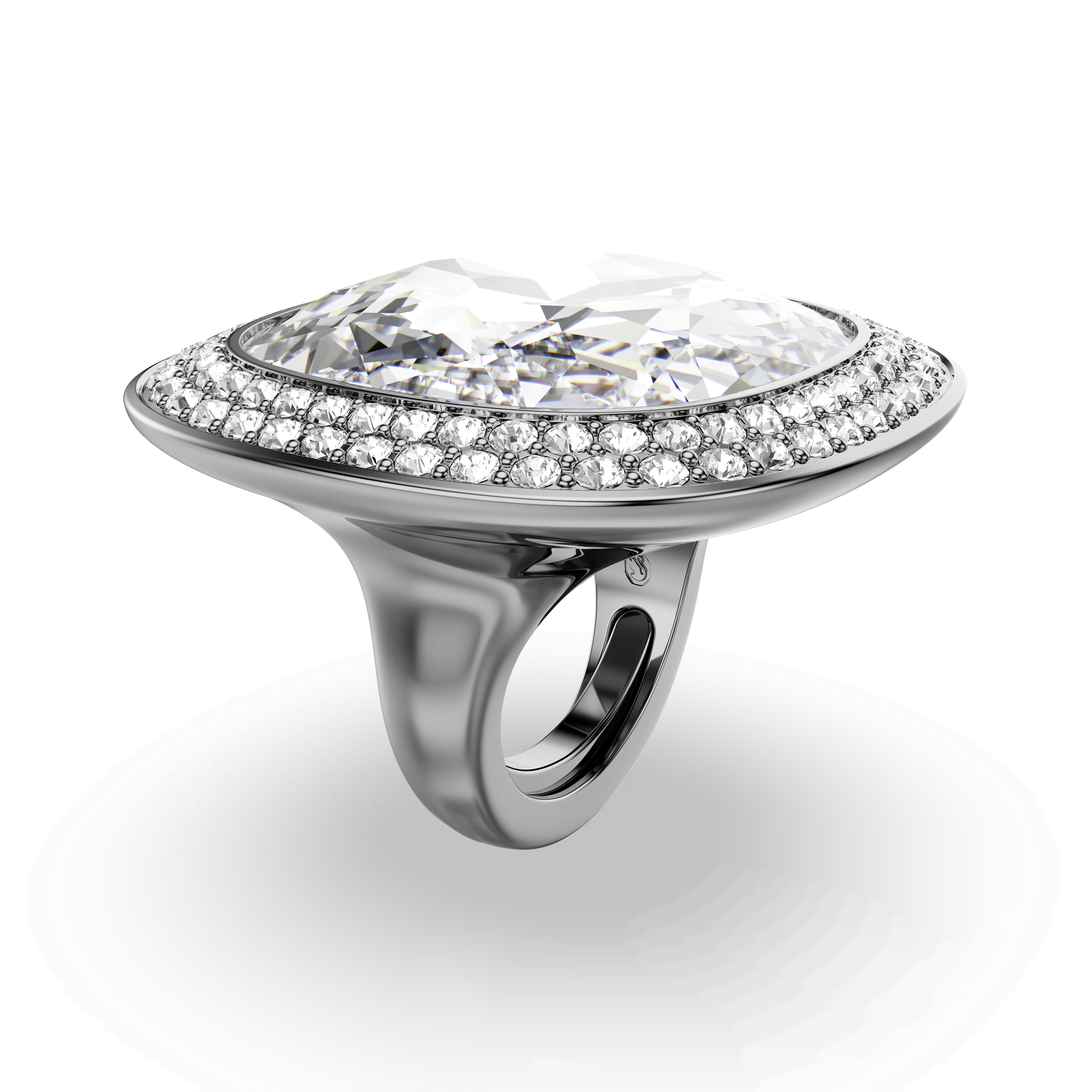 טבעת קוקטייל Una Angelic, חיתוך Cushion, לבן, מצופה רותניום