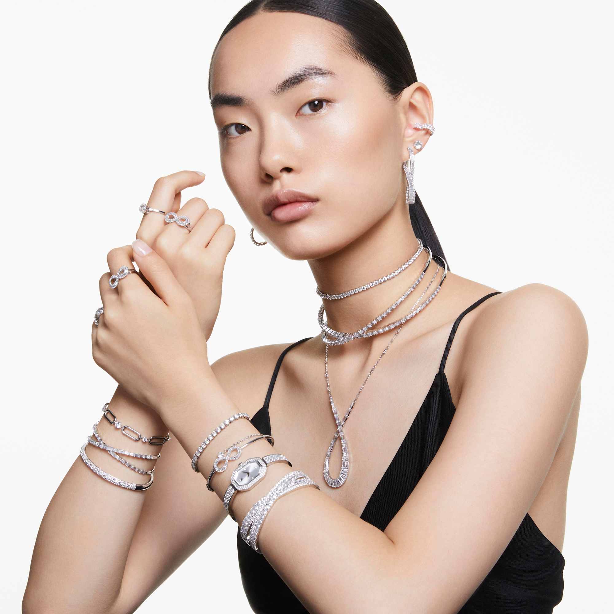 צמיד Hyperbola בציפוי רודיום מבריק SWAROVSKI
