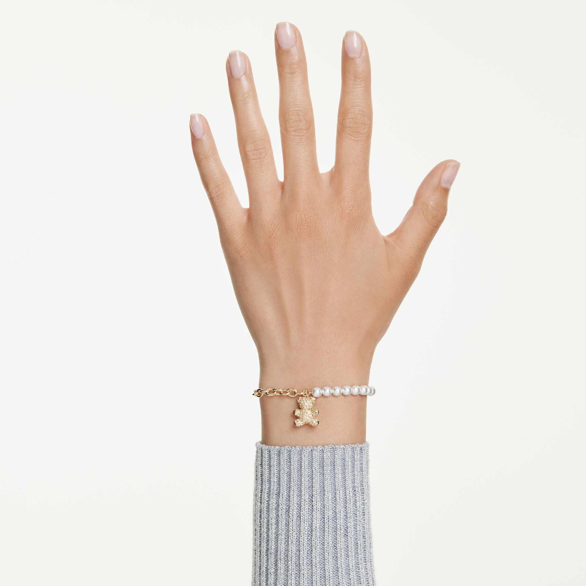 אידיליה שרשרת דובי בשילוב פנינים בציפוי זהב