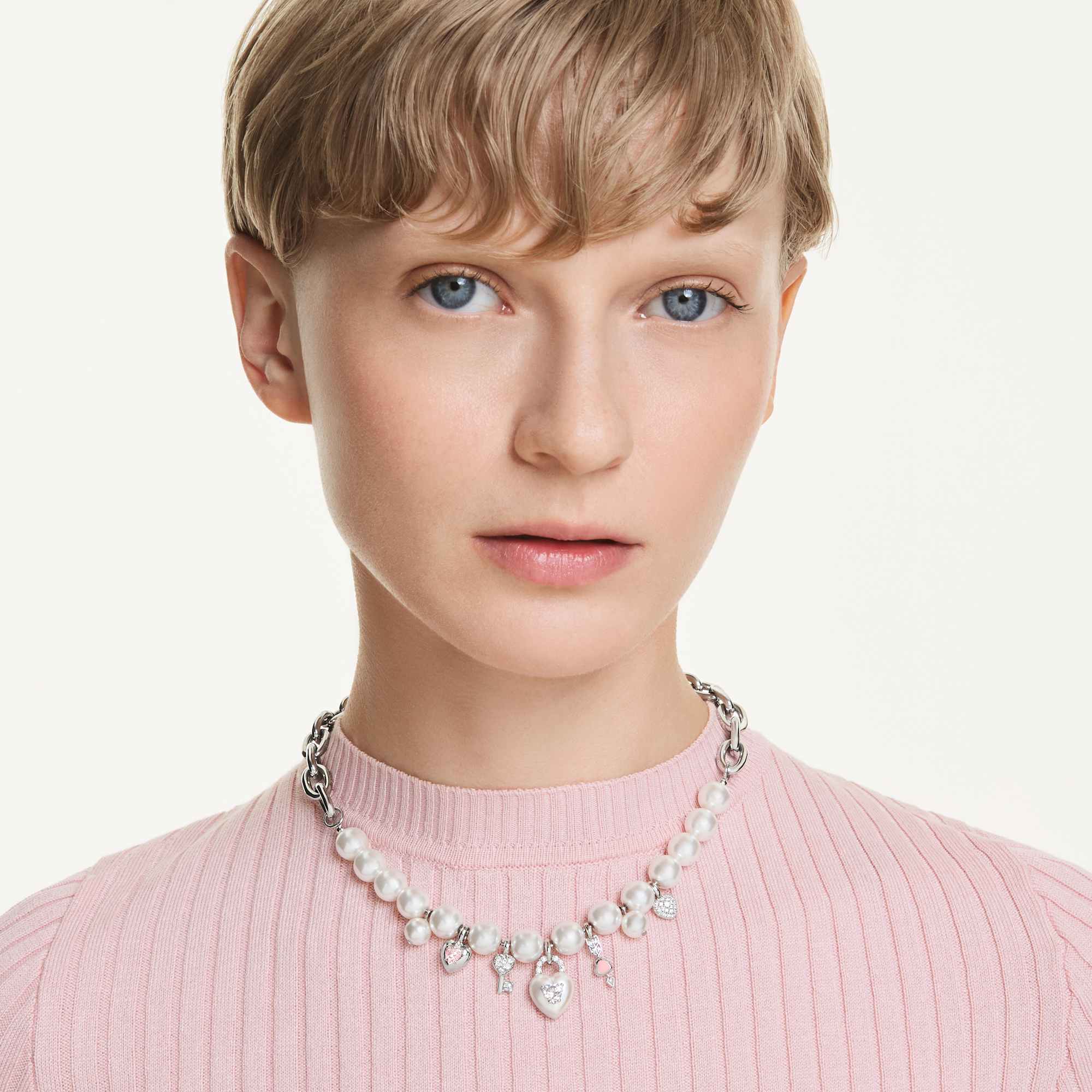 שרשרת אידיליה שילוב פנינים בציפוי רודיום